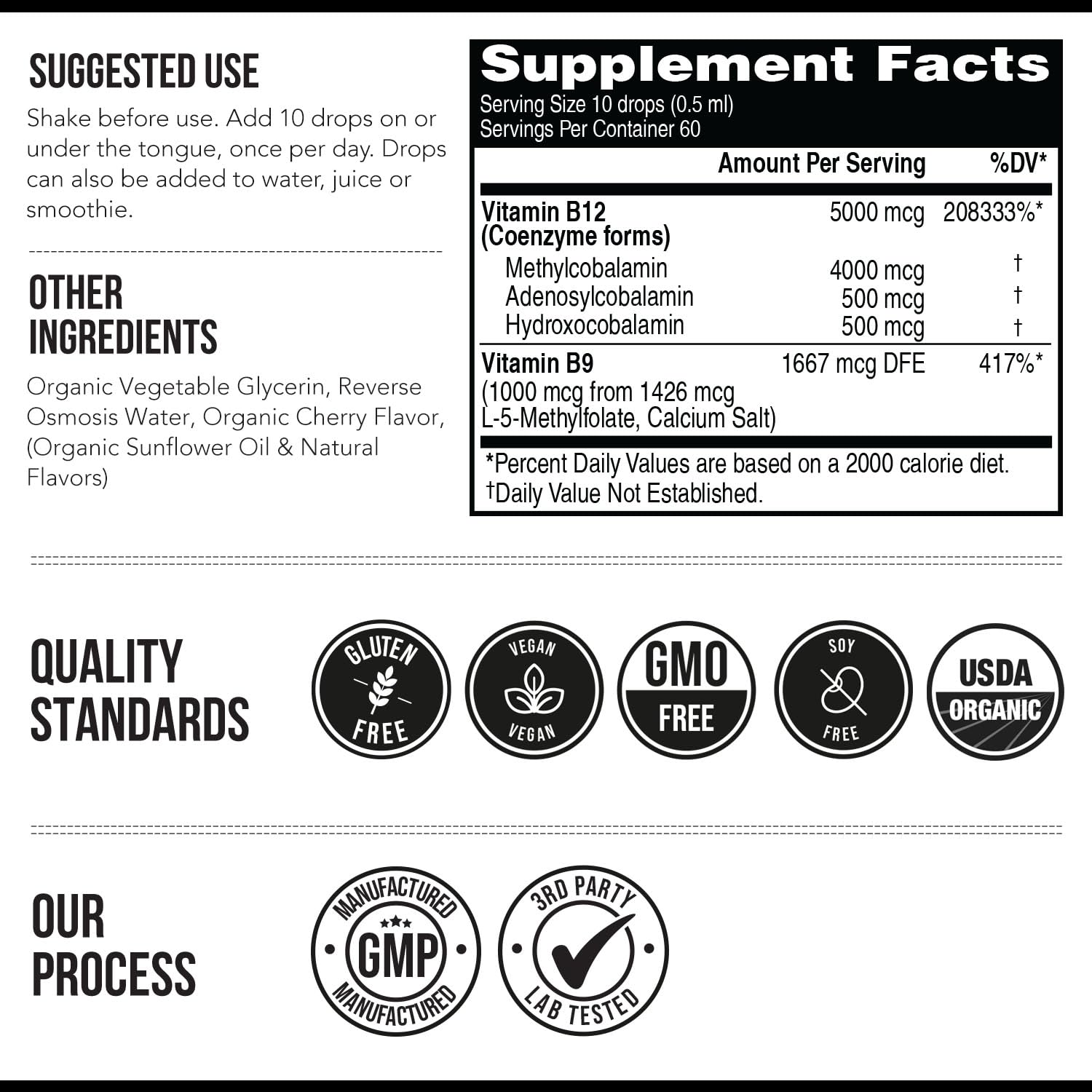 BioActive Vitamin B12 5000 mcg – 3 BioActive B12 Forms + Methylfolate | Sublingual Berry, Organic, Vegan (60 Servings)
