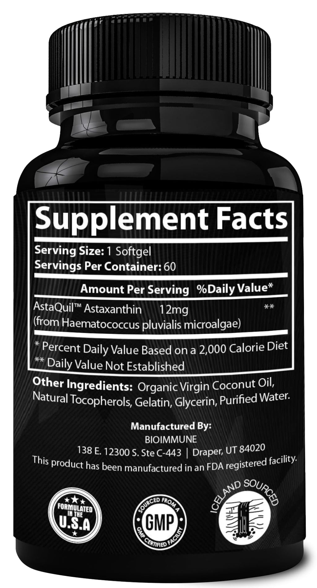BioImmune Triple Strength AstaQuil Astaxanthin 12mg – Enhanced Absorption, 60 Softgels