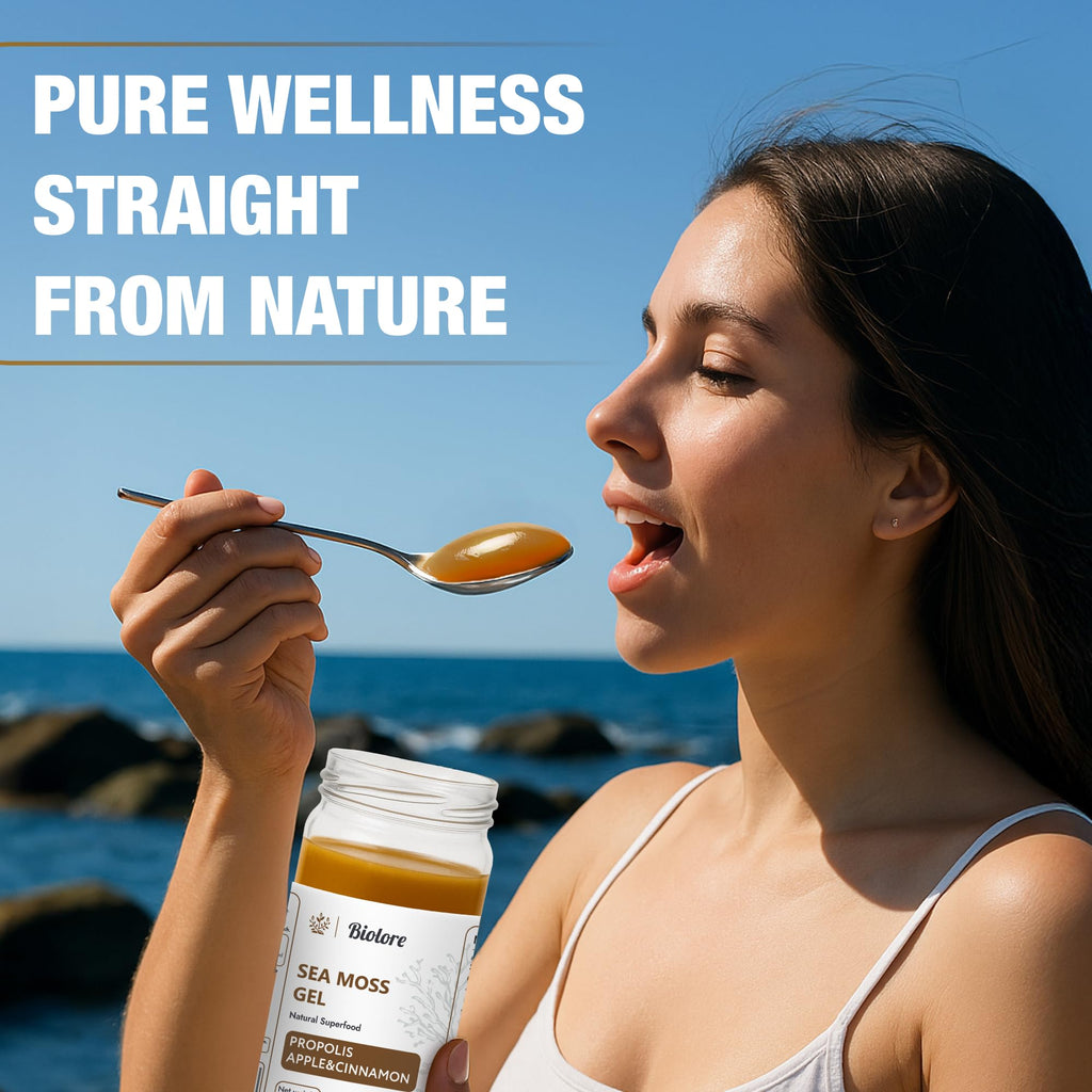 Biolore Sea Moss Gel with Propolis - Apple & Cinnamon, 16 oz | Vegan, Gluten-Free, No Added Sugar
