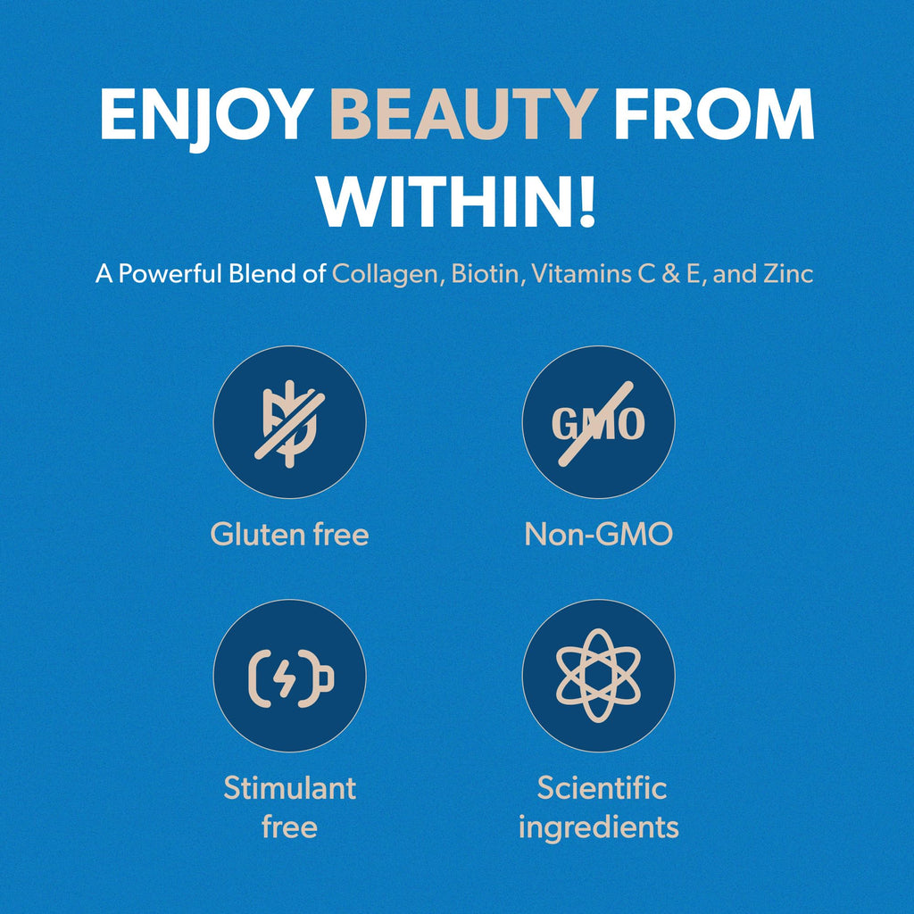 BIOMA Hair, Skin & Nails Beauty Gummies – Biotin, Collagen, Zinc & Vitamins C & E | Gluten-Free | 60 Gummies (30-Day Supply)