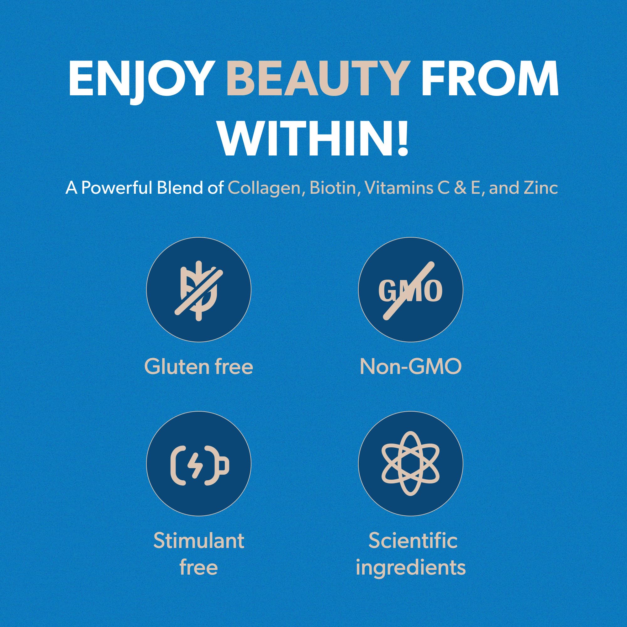 BIOMA Hair, Skin & Nails Gummies – Biotin, Collagen, Zinc, Vitamin C & D – Gluten-Free, 180 Gummies