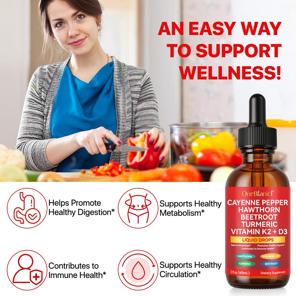 Cayenne Pepper Drops Liquid - Turmeric Curcumin, Hawthorn Berry, Cinnamon, Panax Ginseng & Berberine 2 oz
