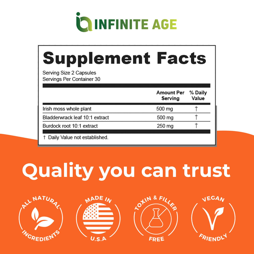 INFINITE AGE 1250mg Sea Moss Capsules – 60 Count, Vegan, Made in USA