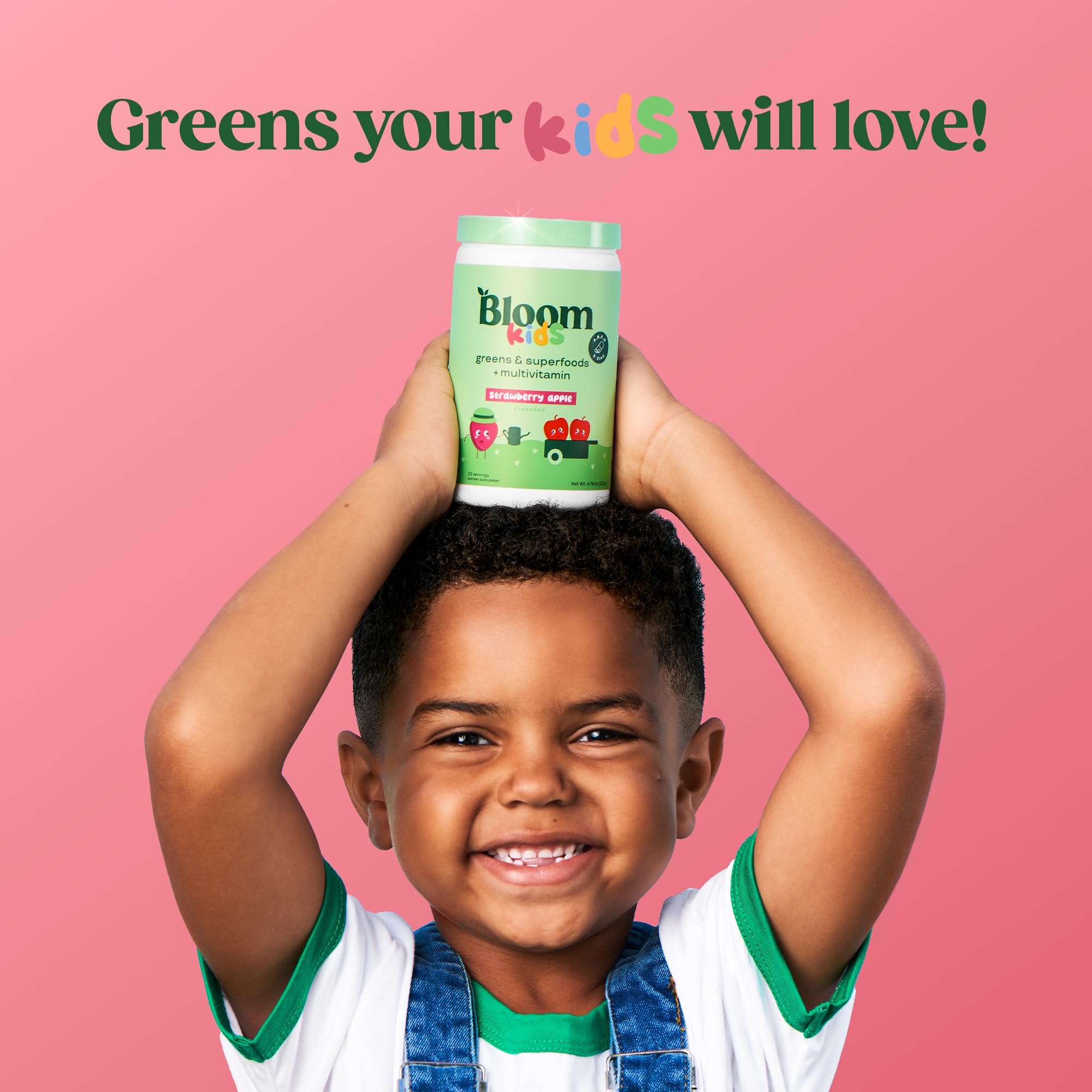 Bloom Nutrition Kids Greens Powder with Probiotics & Digestive Enzymes — Strawberry Apple