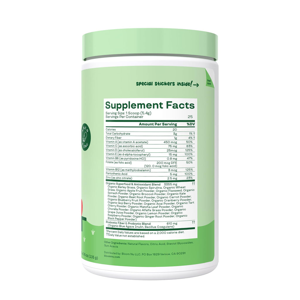 Bloom Nutrition Kids Greens Powder with Probiotics & Digestive Enzymes — Strawberry Apple