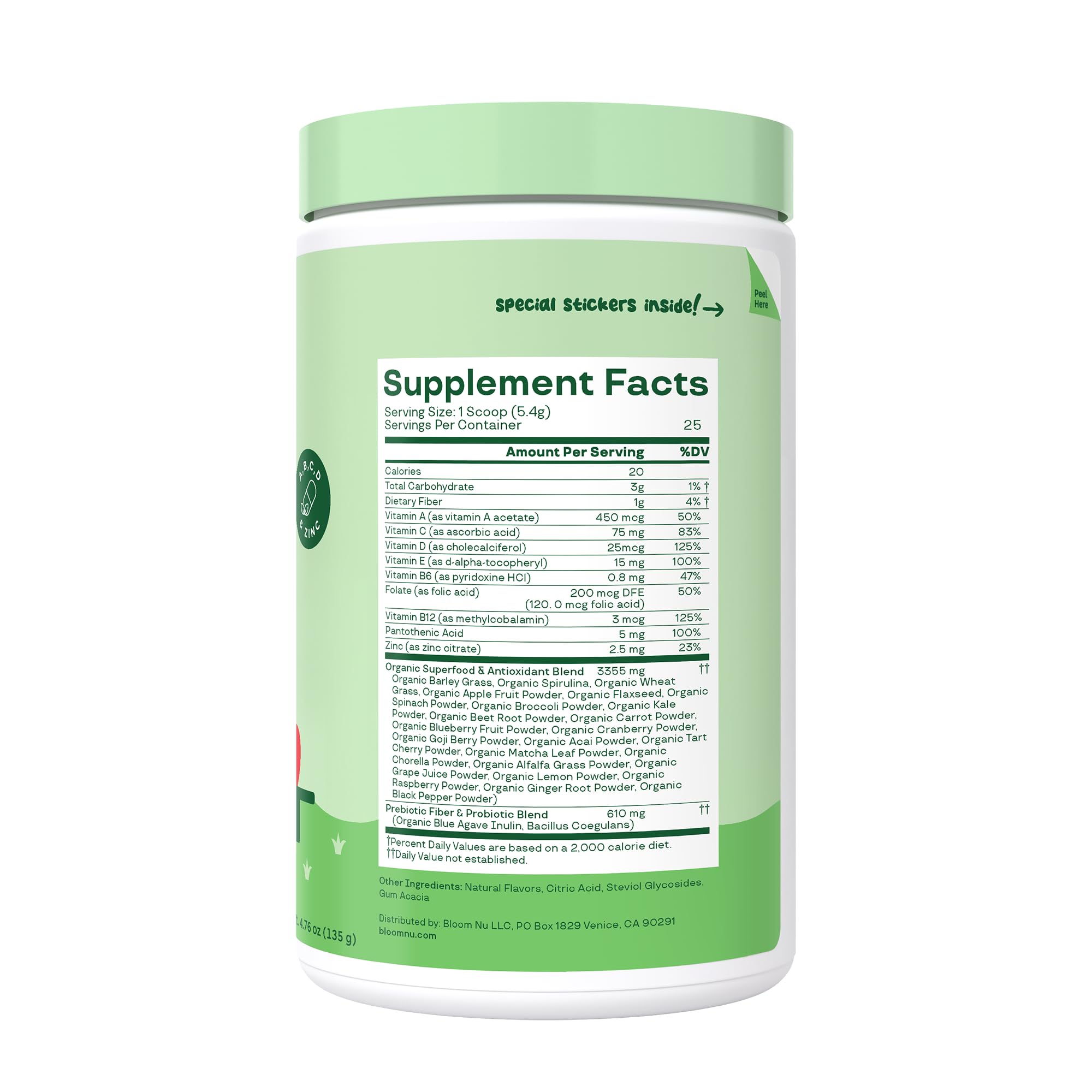 Bloom Nutrition Kids Greens Powder with Probiotics & Digestive Enzymes — Strawberry Apple