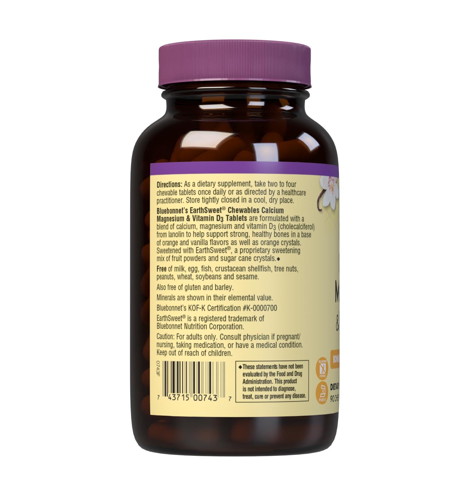 BlueBonnet Nutrition Calcium Magnesium Vitamin D3 EarthSweet – 90 Orange Vanilla Chewables (Pack of 2)