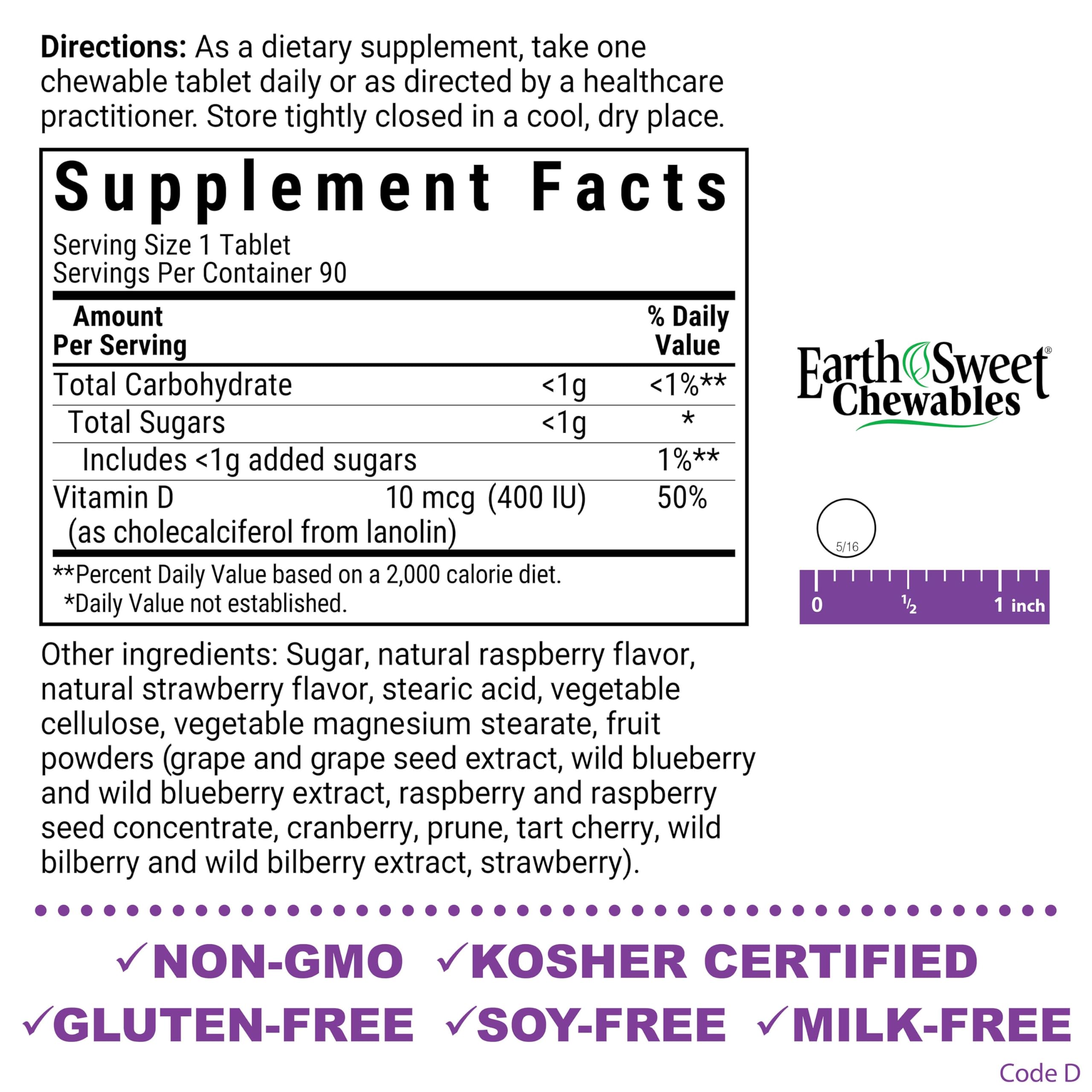 BlueBonnet EarthSweet Vitamin D3 400 IU Chewable, 90 CT – 2 Pack