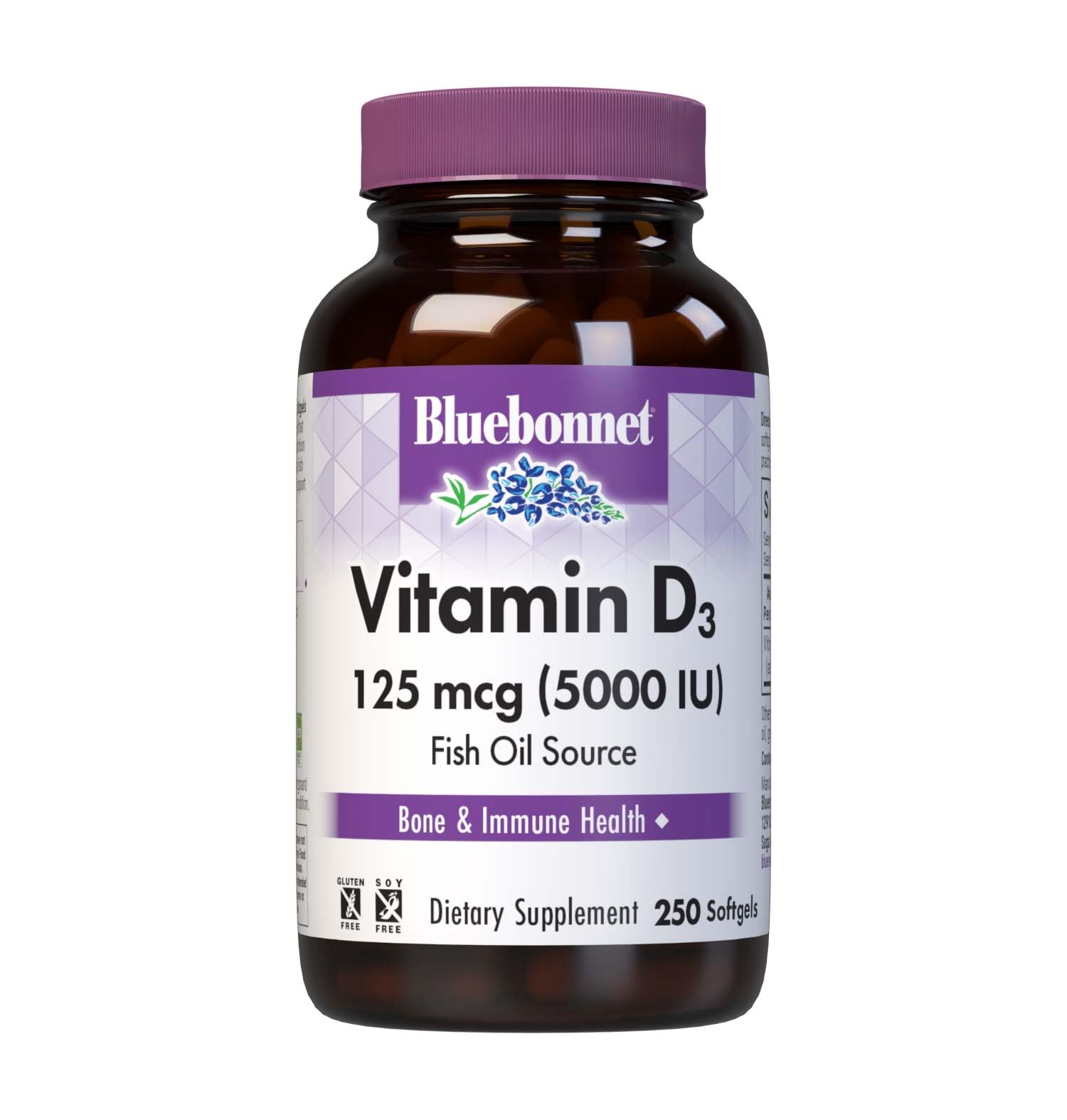 Bluebonnet Nutrition Vitamin D3 5000 IU Softgels - Supports Bone Health, Immune Function, Non-GMO, Gluten Free, Soy Free, Dairy Free, 250 Softgels