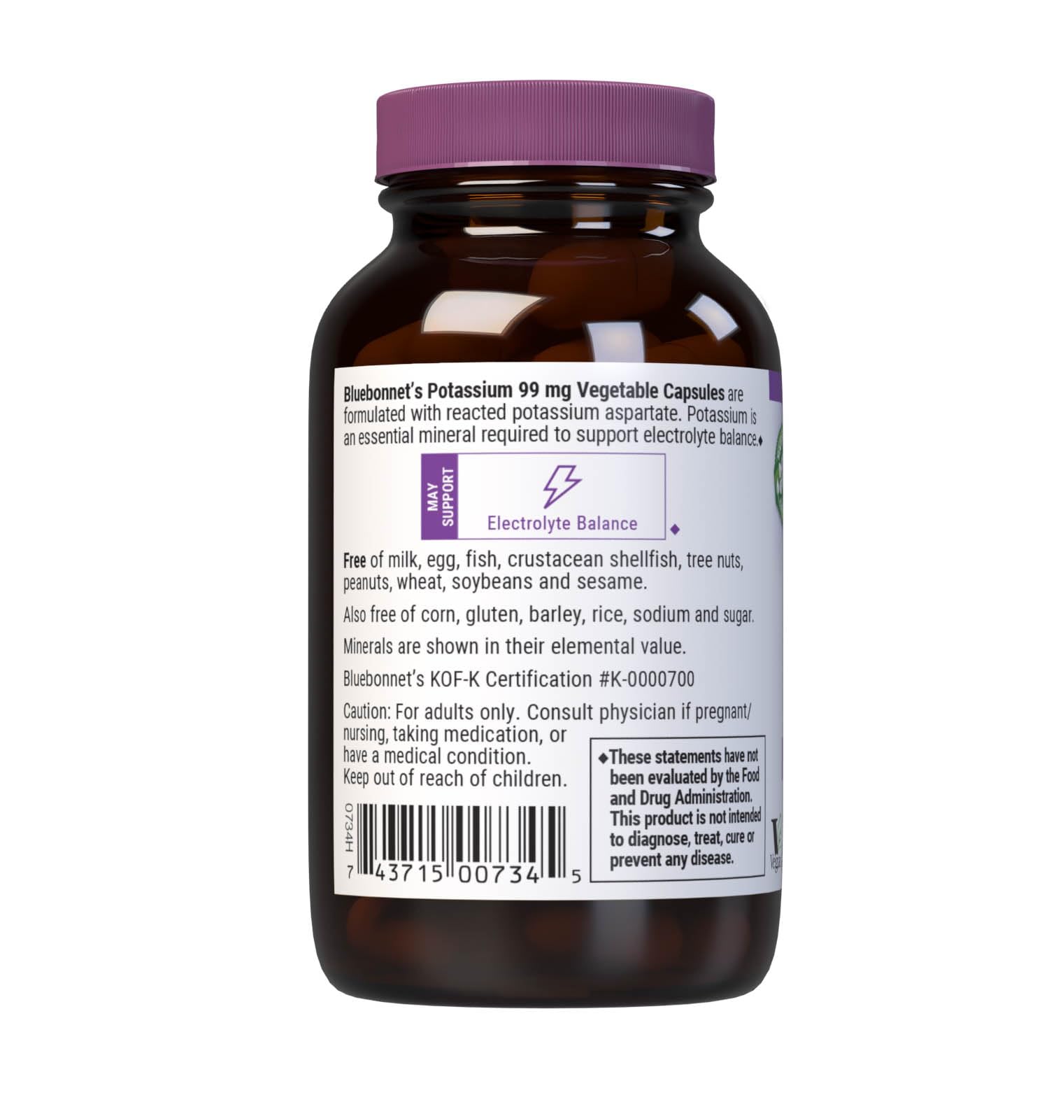 Bluebonnet Potassium Aspartate 99mg - Electrolyte Support, 90 Veggie Caps