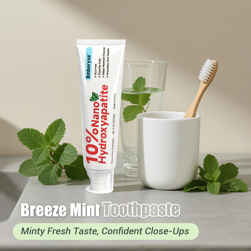 Bmboryxa 10% Nano Hydroxyapatite Toothpaste – SLS & Fluoride Free, Whitening, Sensitive Teeth (4.23oz Mint)