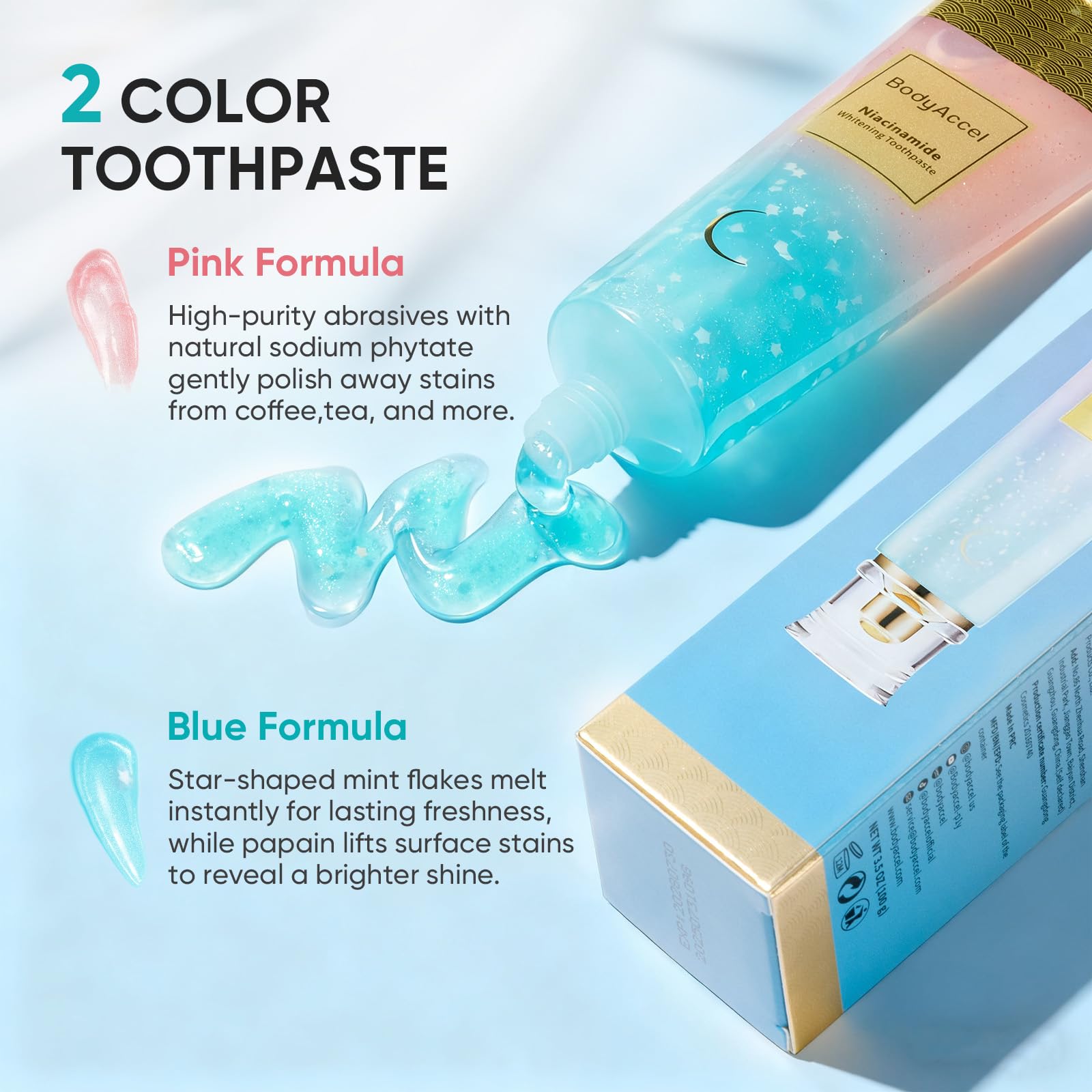 BodyAccel Niacinamide Whitening Toothpaste – Gentle Deep Stain Removal, Peach Flavor