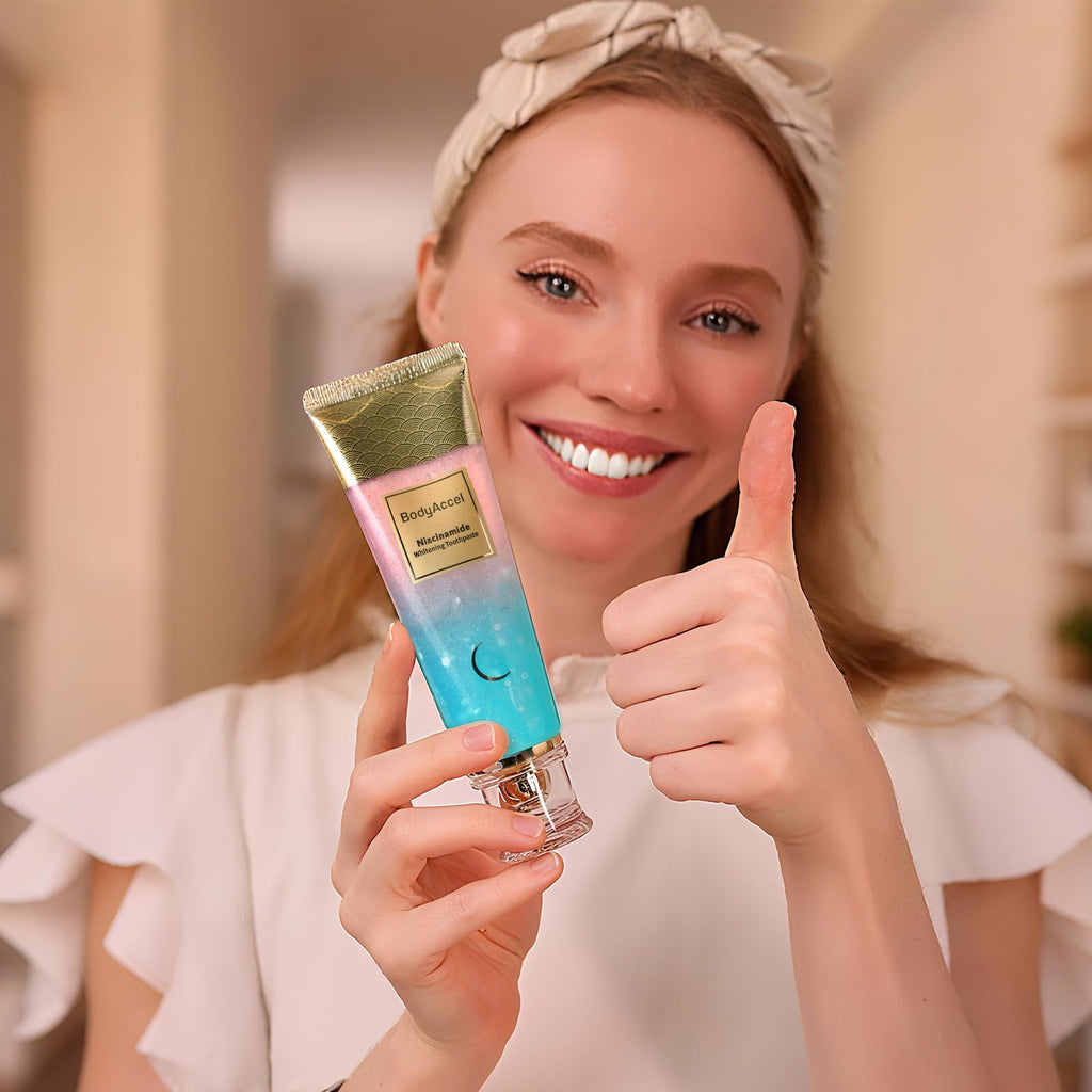 BodyAccel Niacinamide Whitening Toothpaste – Gentle Deep Stain Removal, Peach Flavor