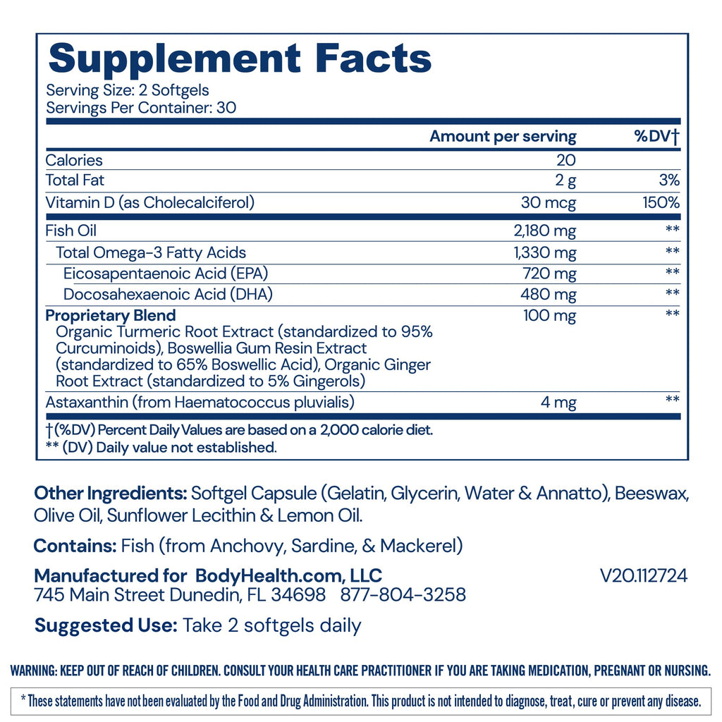 BodyHealth Omega 3 Soft Gels – Heart & Brain Health, 60 Soft Gels