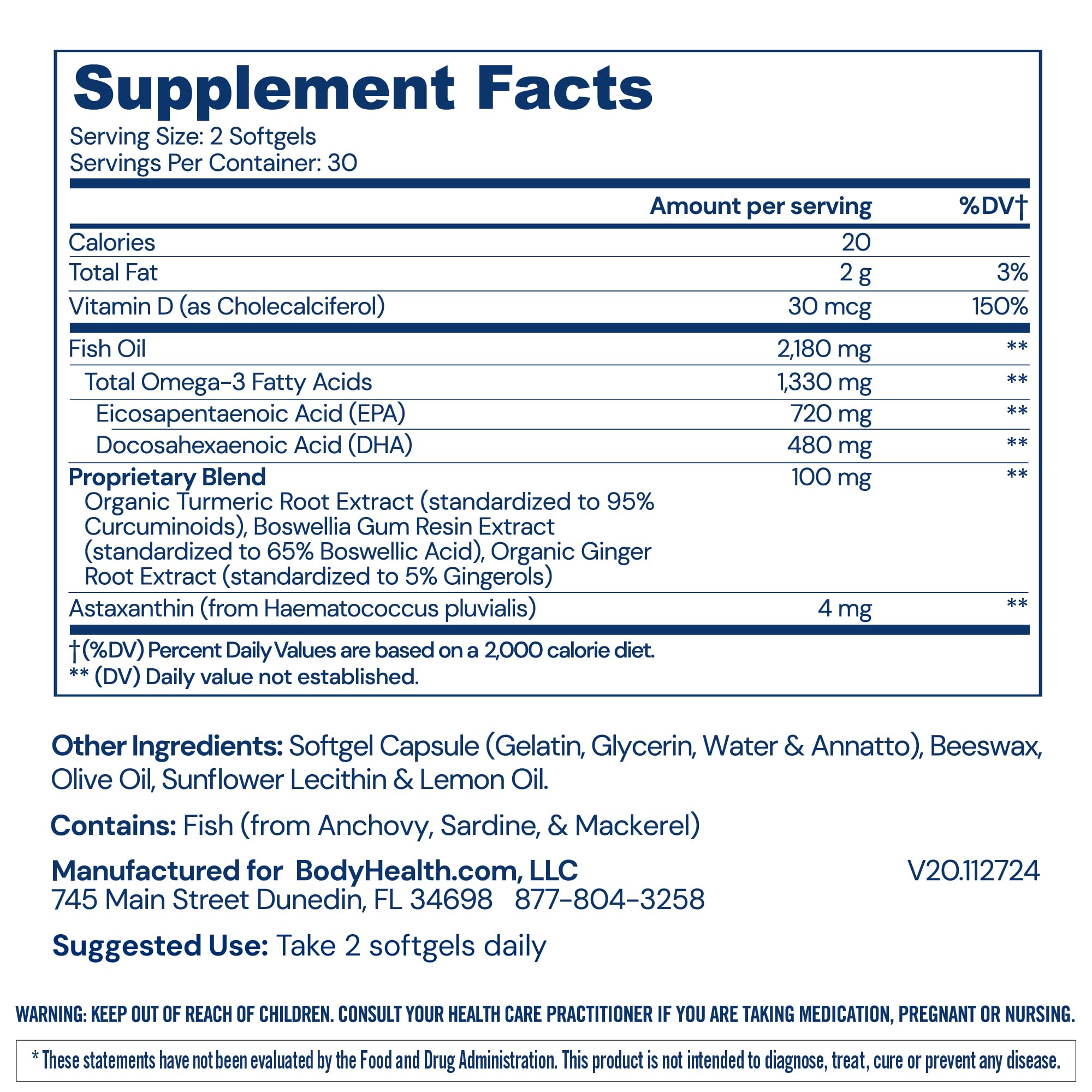 BodyHealth Omega 3 Soft Gels – Heart & Brain Health, 60 Soft Gels