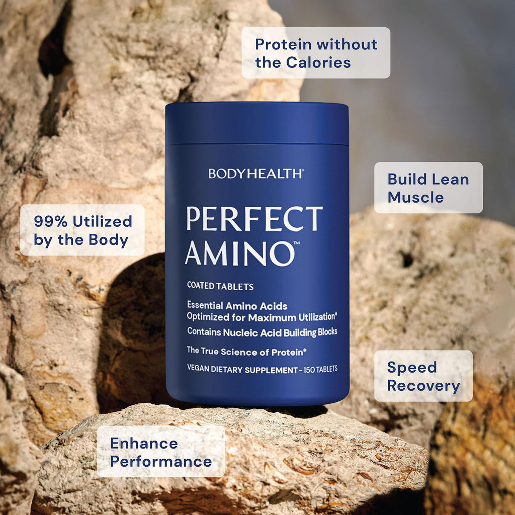 BodyHealth PerfectAmino (600 ct) – Easy-to-Swallow Vegan Amino Tablets for Muscle Recovery & Strength
