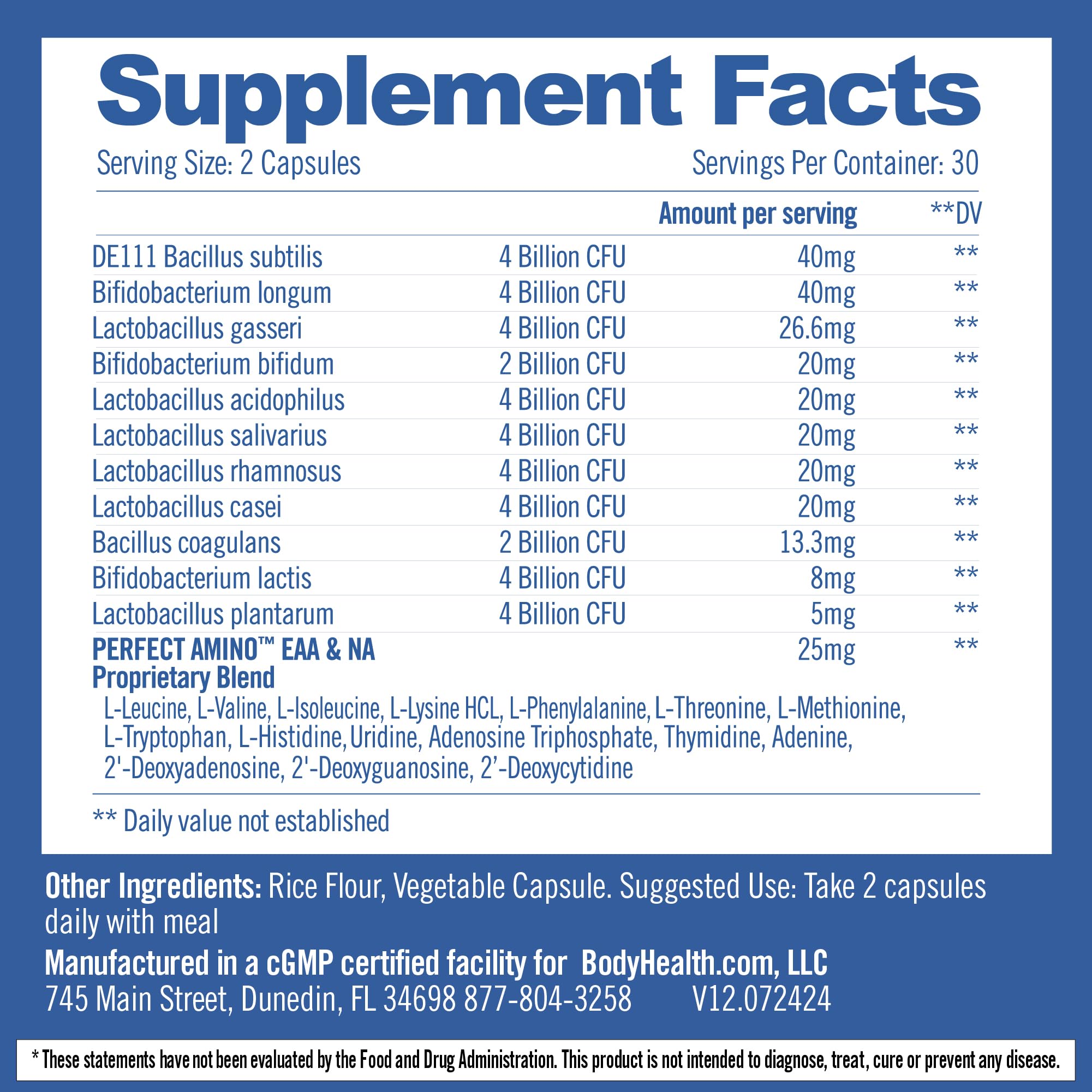 BodyHealth Probiotic with PerfectAmino – Spore-Based, 60 Capsules (Women & Men)