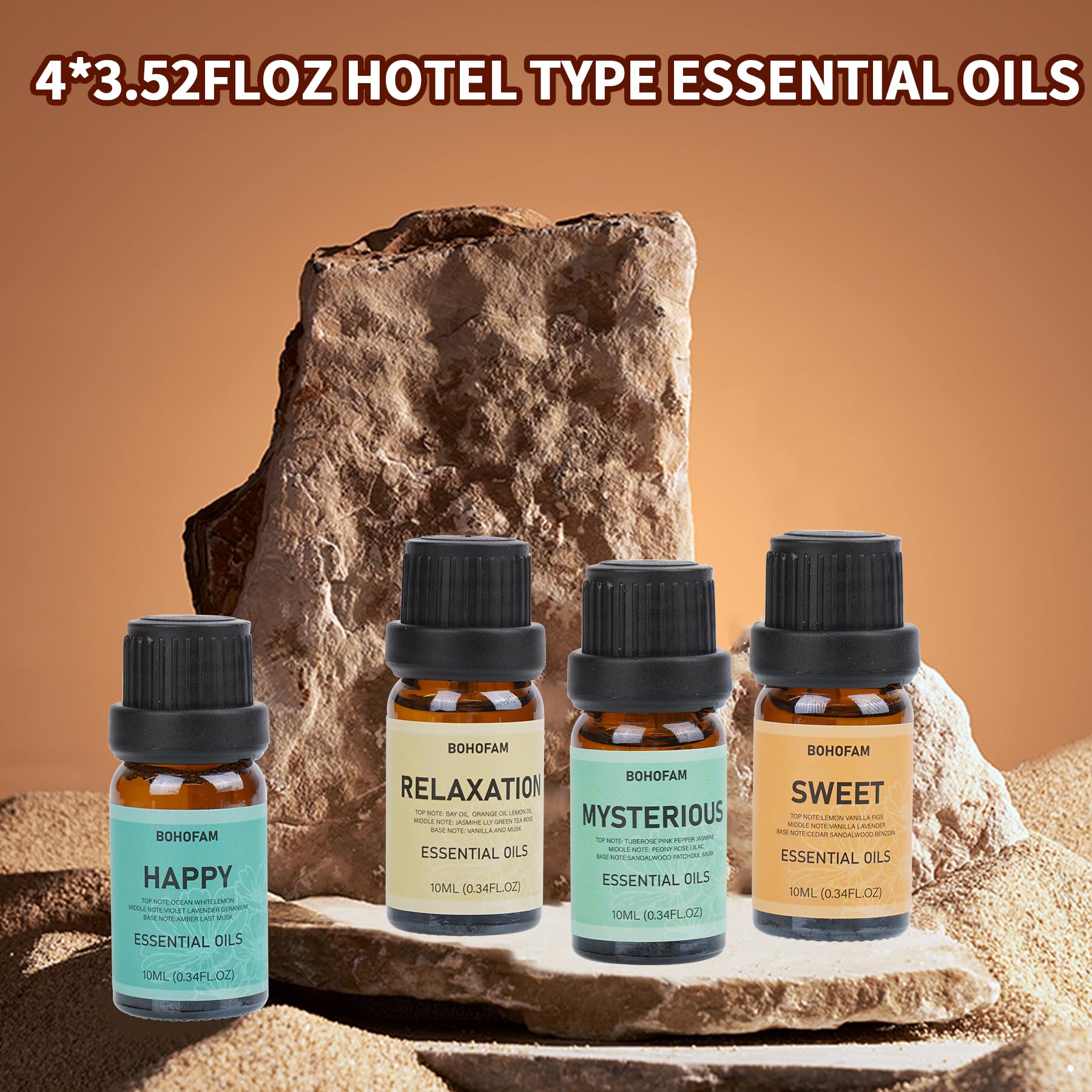 BOHOFAM Fireplace Essential Oil Diffuser 300ML | 14-Hour Run Time | Colorful Flame (Black) - Hotel Collection Oils Included