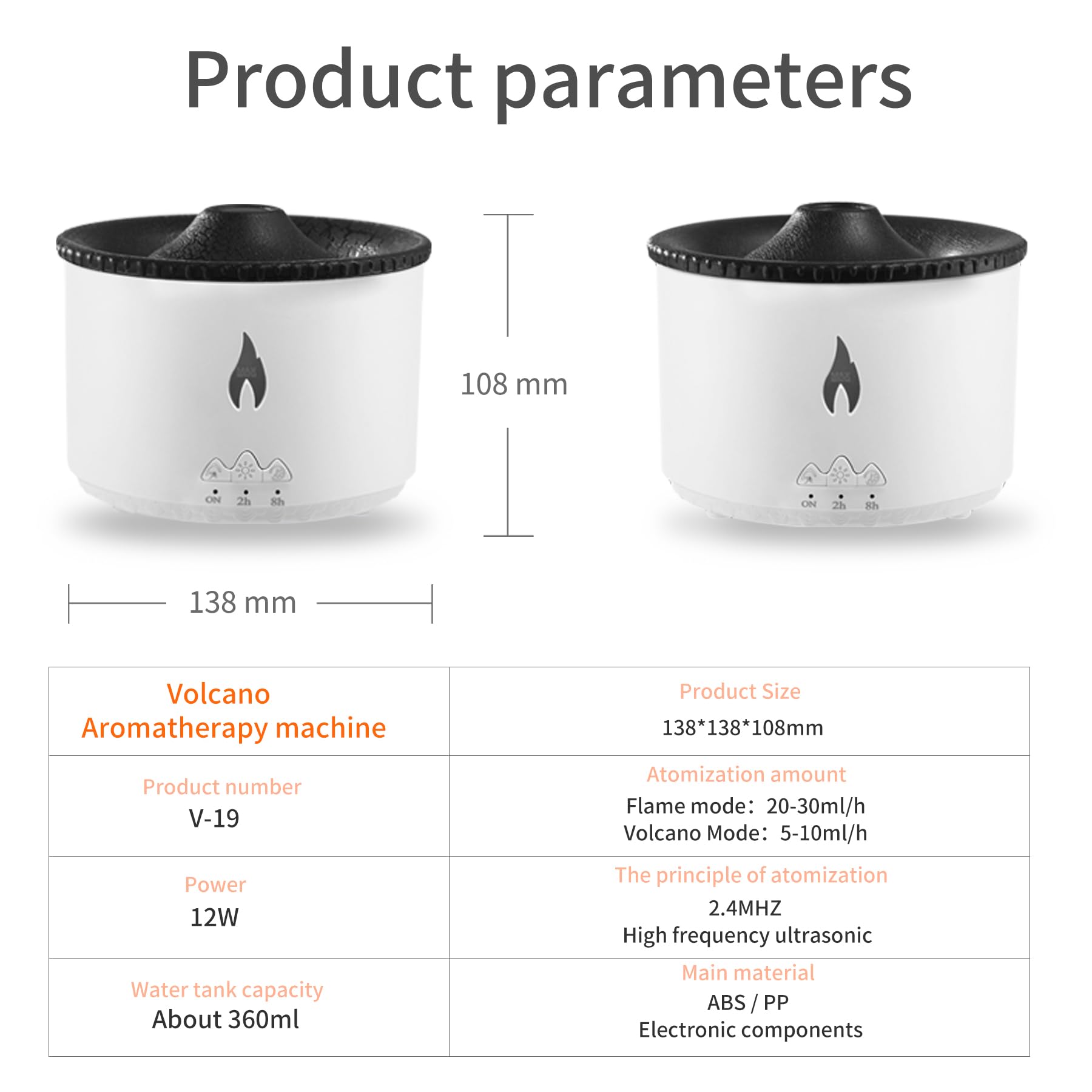 BOHOFAM 360ml Essential Oil Diffuser – Volcano & Flame Humidifier with 2 Modes & 7 Color Lights