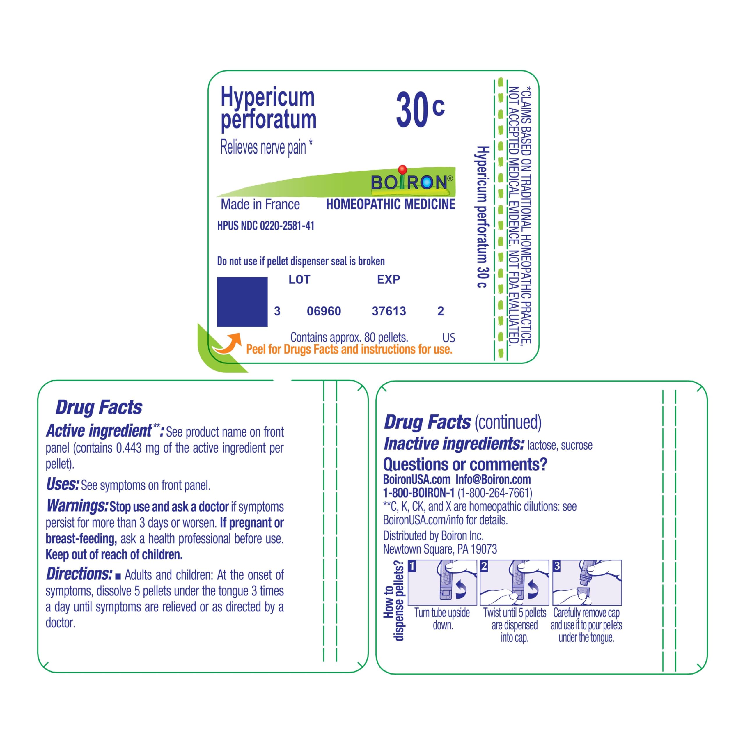 Boiron Hypericum Perforatum 30C - Homeopathic Nerve Pain Relief, 80 Pellets