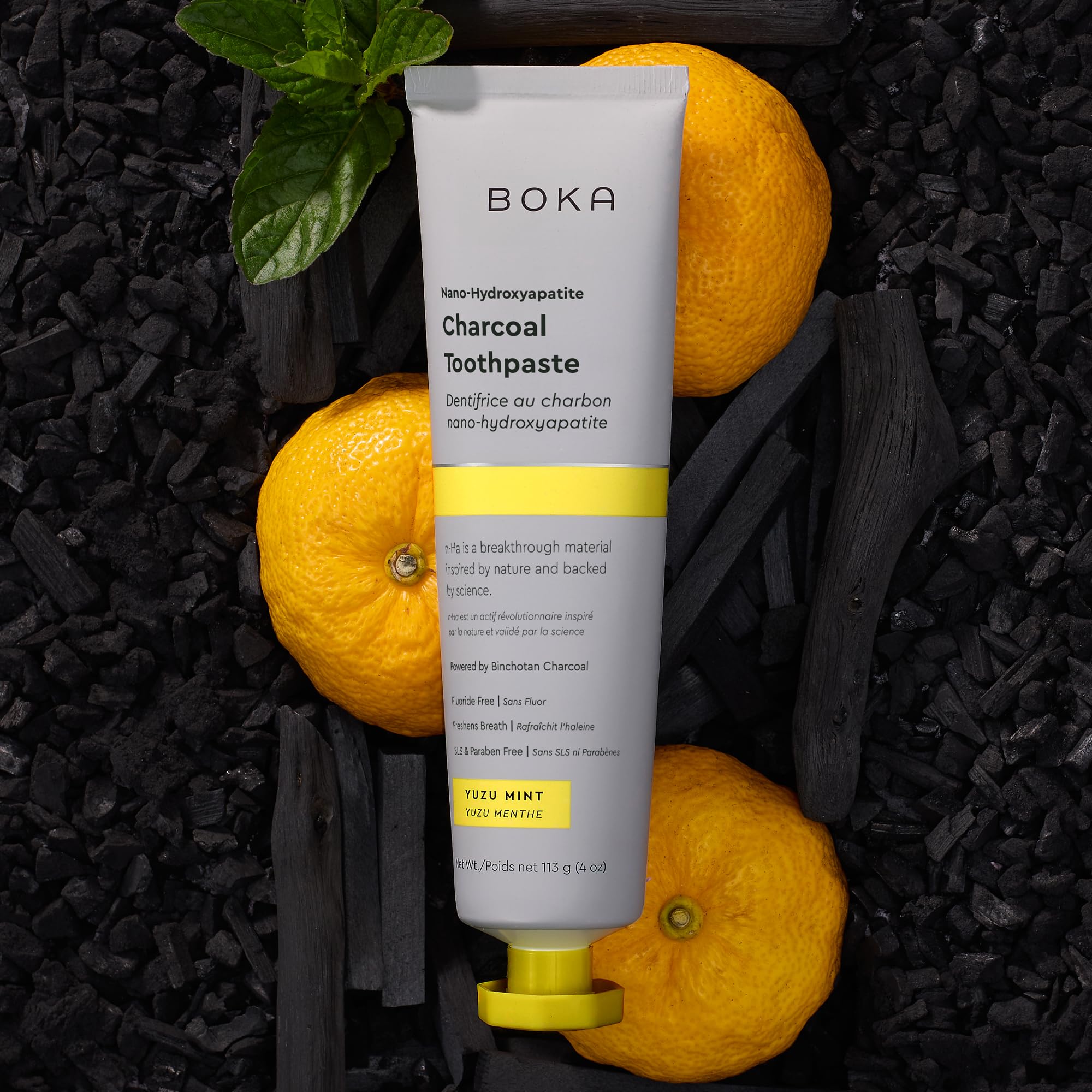 Boka Fluoride Free Toothpaste with Nano-Hydroxyapatite – Charcoal Yuzu Mint, 4 oz 3-Pack