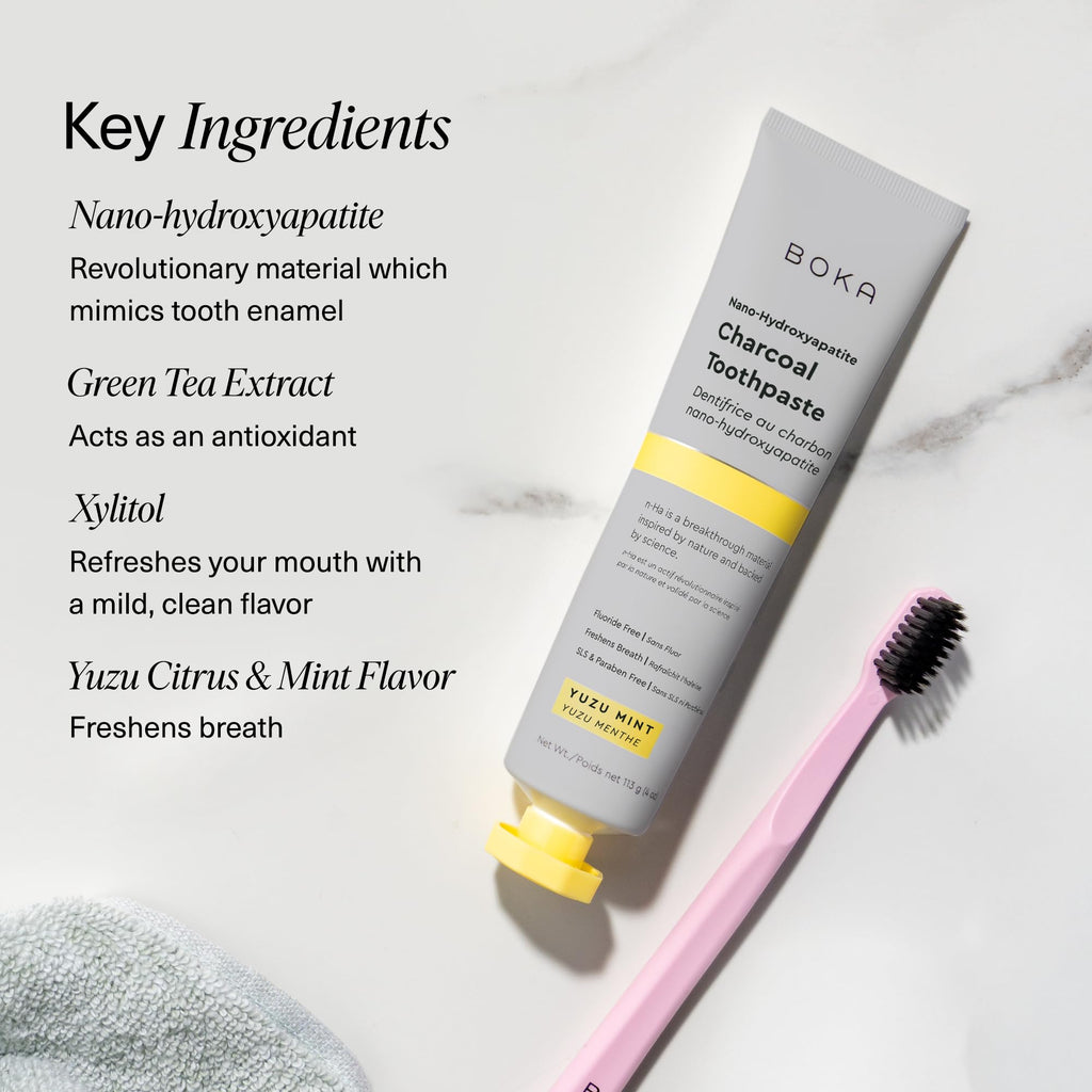 Boka Fluoride Free Toothpaste with Nano-Hydroxyapatite – Charcoal Yuzu Mint, 4 oz 3-Pack