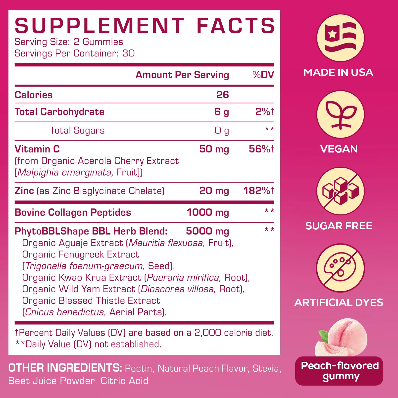 Booty Gummies for Women - BBL Gummies with Collagen & Herbal Blend | Peach Flavor