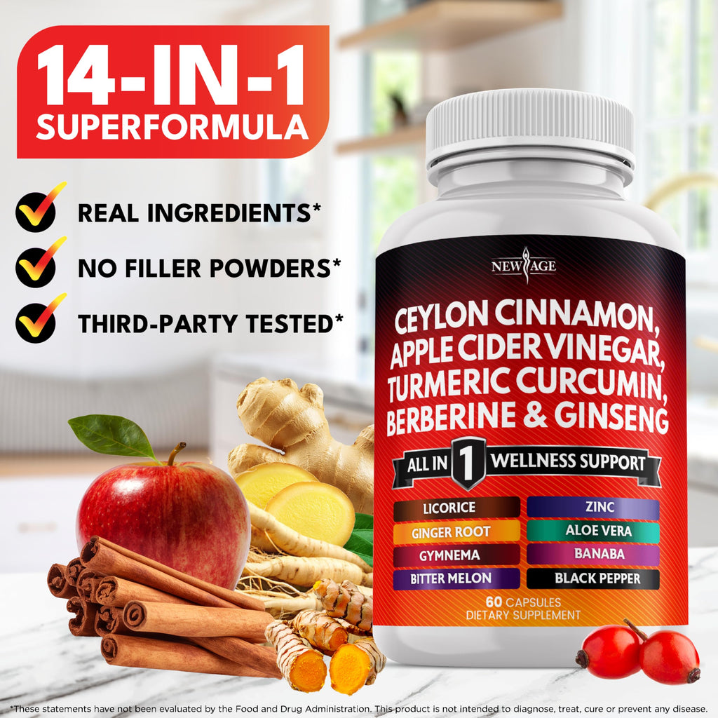 Ceylon Cinnamon Turmeric Apple Cider Vinegar Ginseng Aloe Vera Berberine Banaba Ginger Root - 120 Count
