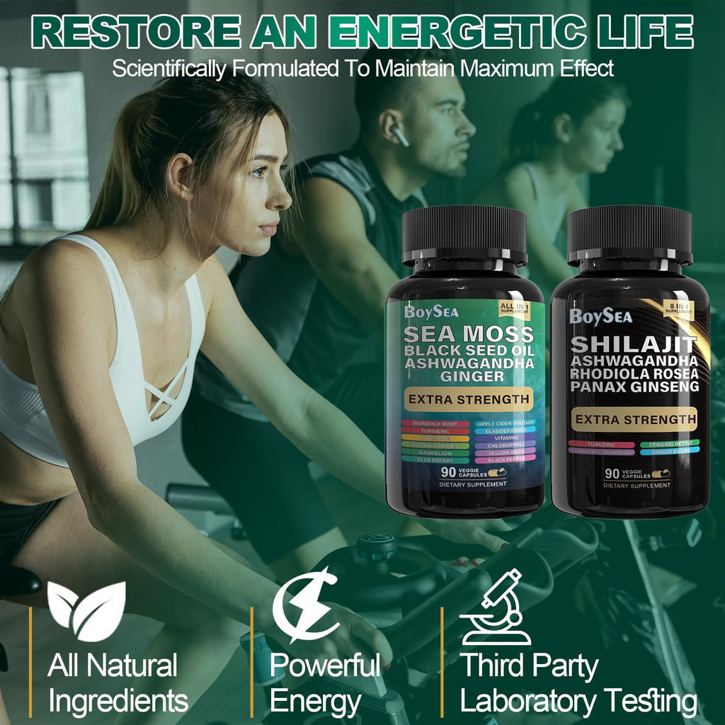 Boysea Shilajit & Sea Moss Bundle – 90 Count | All-in-1 Capsules with Shilajit, Sea Moss, Ashwagandha, Ginger & Rhodiola