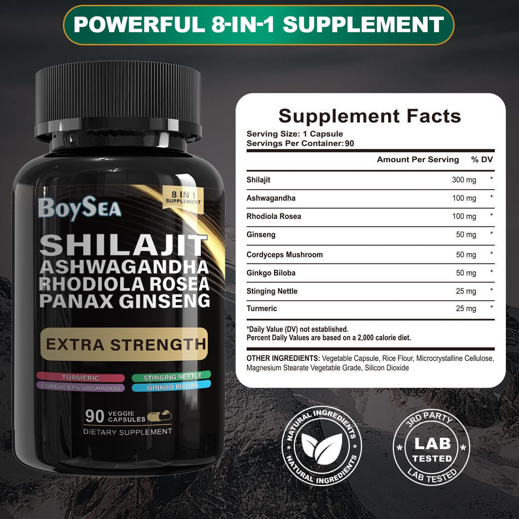 Boysea Shilajit & Sea Moss Bundle – 90 Count | All-in-1 Capsules with Shilajit, Sea Moss, Ashwagandha, Ginger & Rhodiola