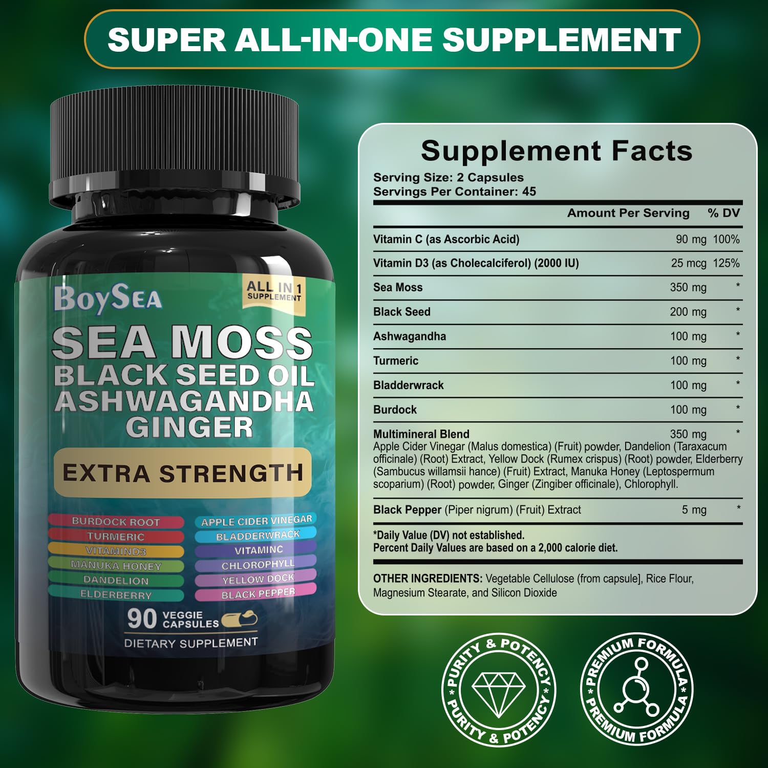 Boysea Shilajit & Sea Moss Bundle - 90 Count - All-in-1 Supplements