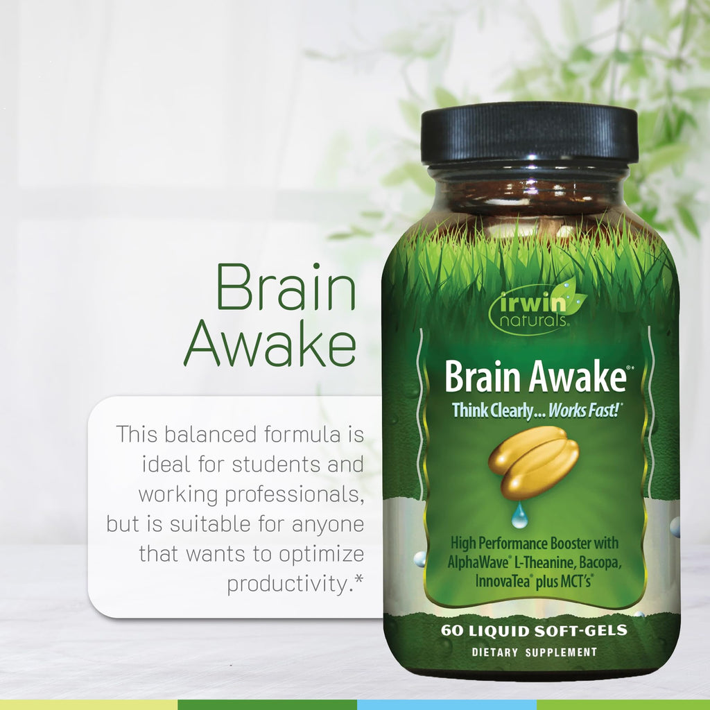 Irwin Naturals Brain Awake - 60 Softgels Pack of 2 | Enhanced Focus & Clarity