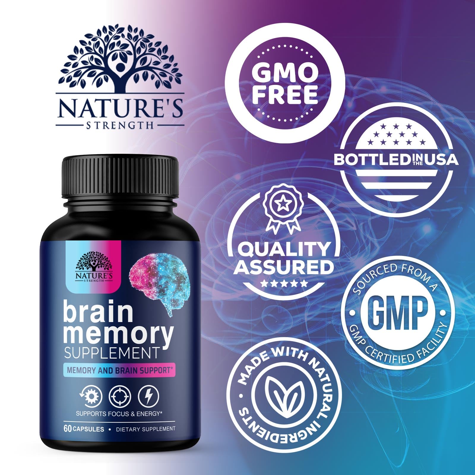 Brain Memory Supplement Pills - 3X Strength Nootropics for Focus, Clarity & Memory