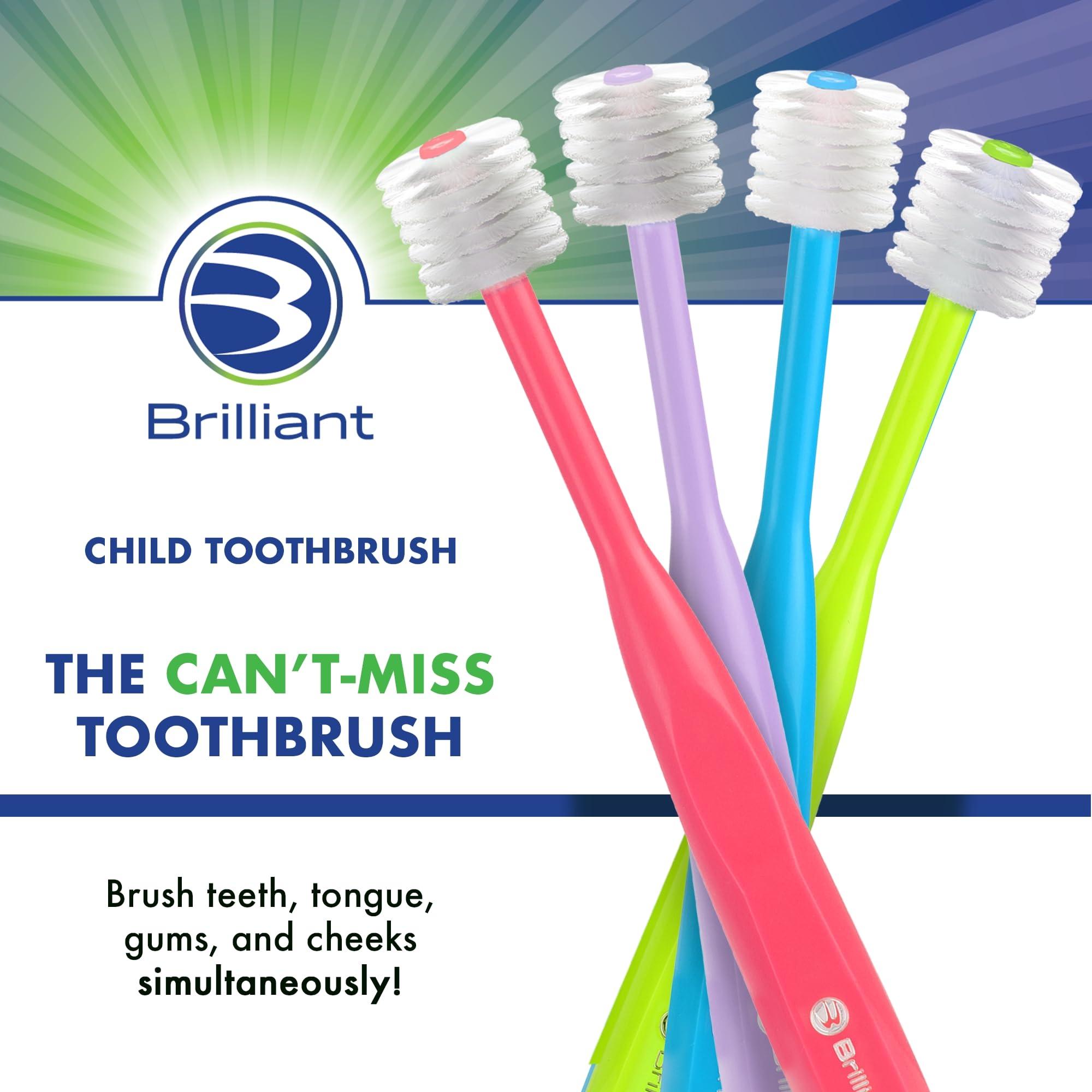 Brilliant Oral Care Kids Toothbrush (Ages 2-5) - Sky Blue, Round Head, Soft Bristles | 1 Pack