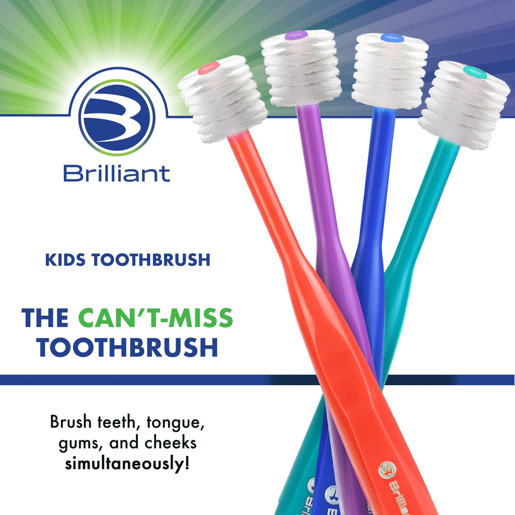 Brilliant Oral Care Kids Toothbrush – Soft Bristles, Round Head (Ages 5–9) Red, 1 Pack