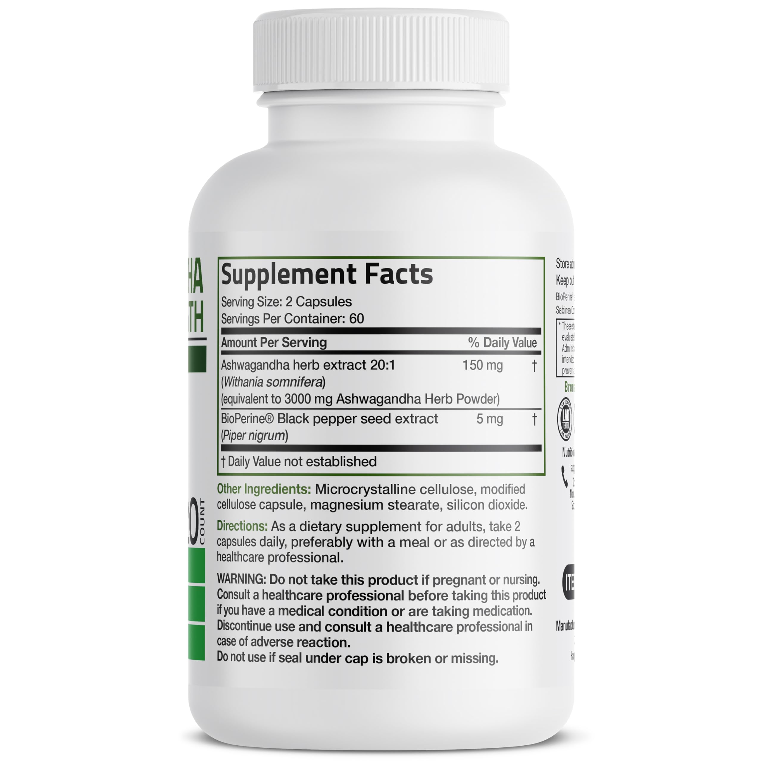 Bronson Ashwagandha Extra Strength – Stress & Mood Support with BioPerine, 120 Vegetarian Capsules