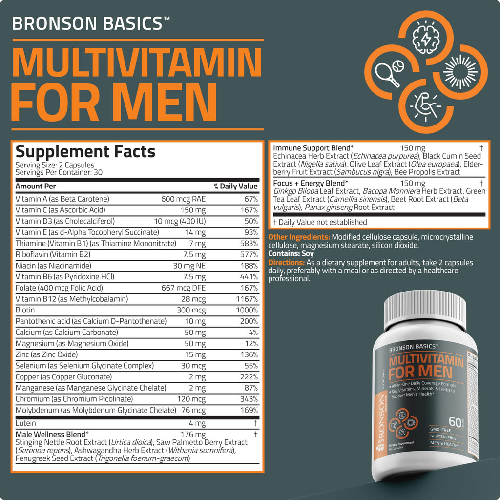 Bronson Multivitamin for Men - All-in-One Daily Coverage (60 Capsules)