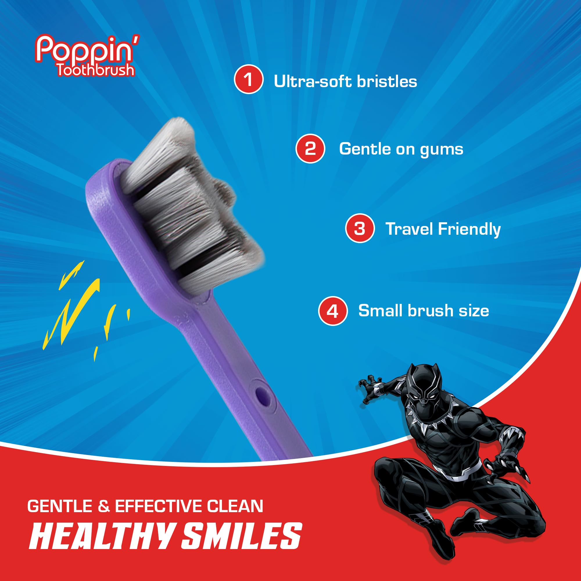 Brush Buddies Marvel Black Panther Kids Toothbrush - Soft & Rounded Bristles