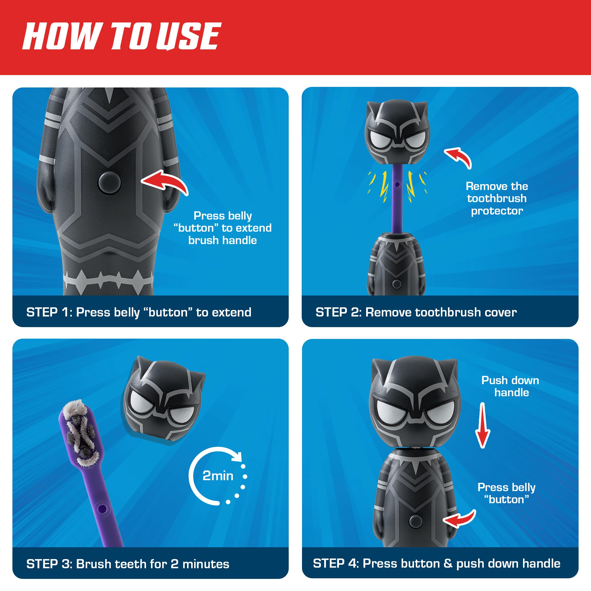 Brush Buddies Marvel Black Panther Kids Toothbrush - Soft & Rounded Bristles