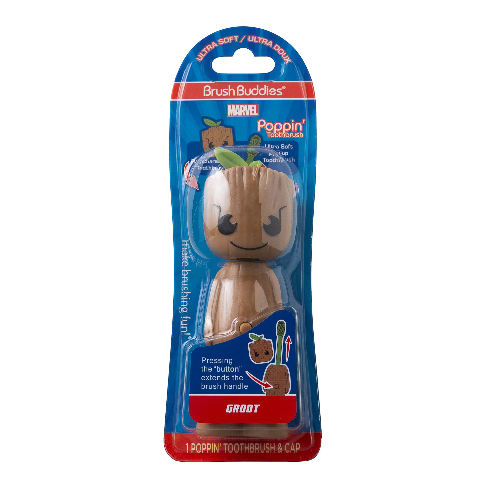 Brush Buddies Marvel Groot Kids Toothbrush - Soft Bristles & Poppin' Cap