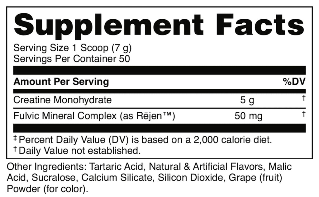 Bucked Up Grape Apple Creatine Monohydrate - 5g/Serving, 50 Servings, 250g - Made in USA