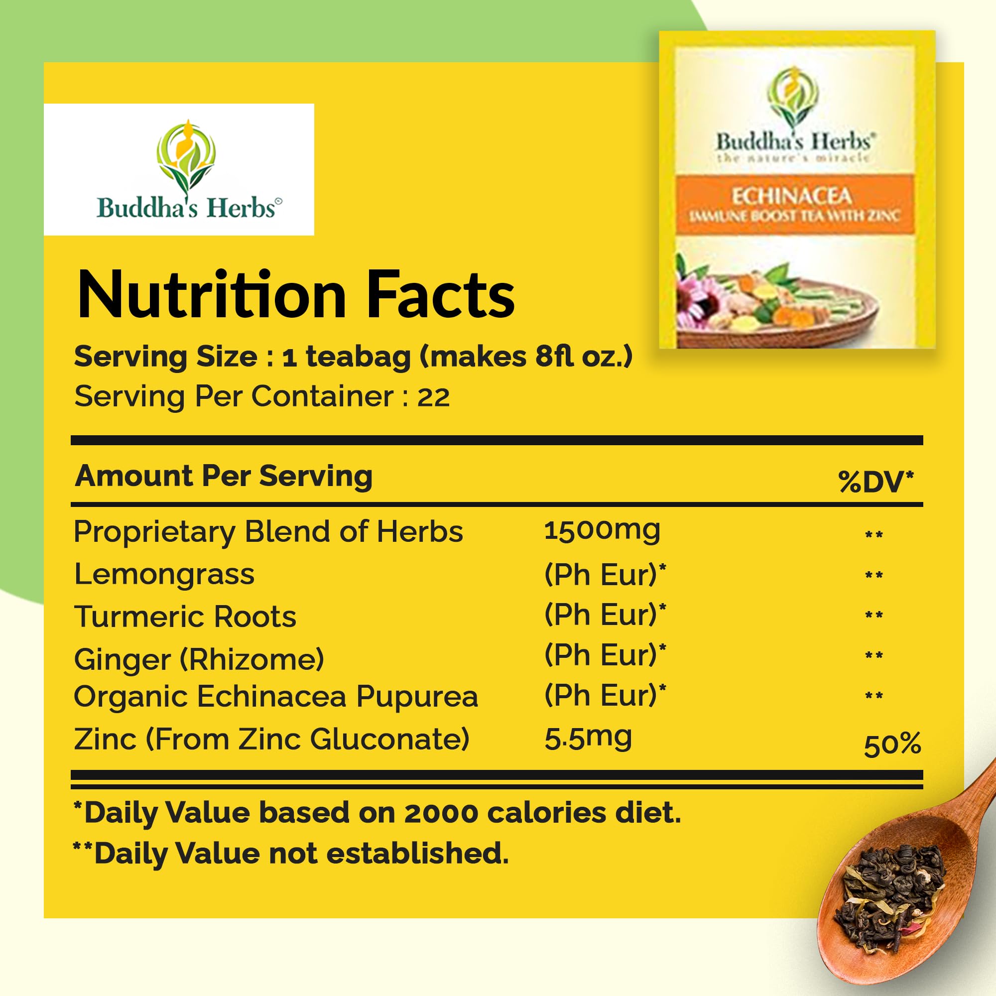 Buddha's Herbs Echinacea Tea – Immune Support with Zinc, Turmeric & Ginger (2 Pack)