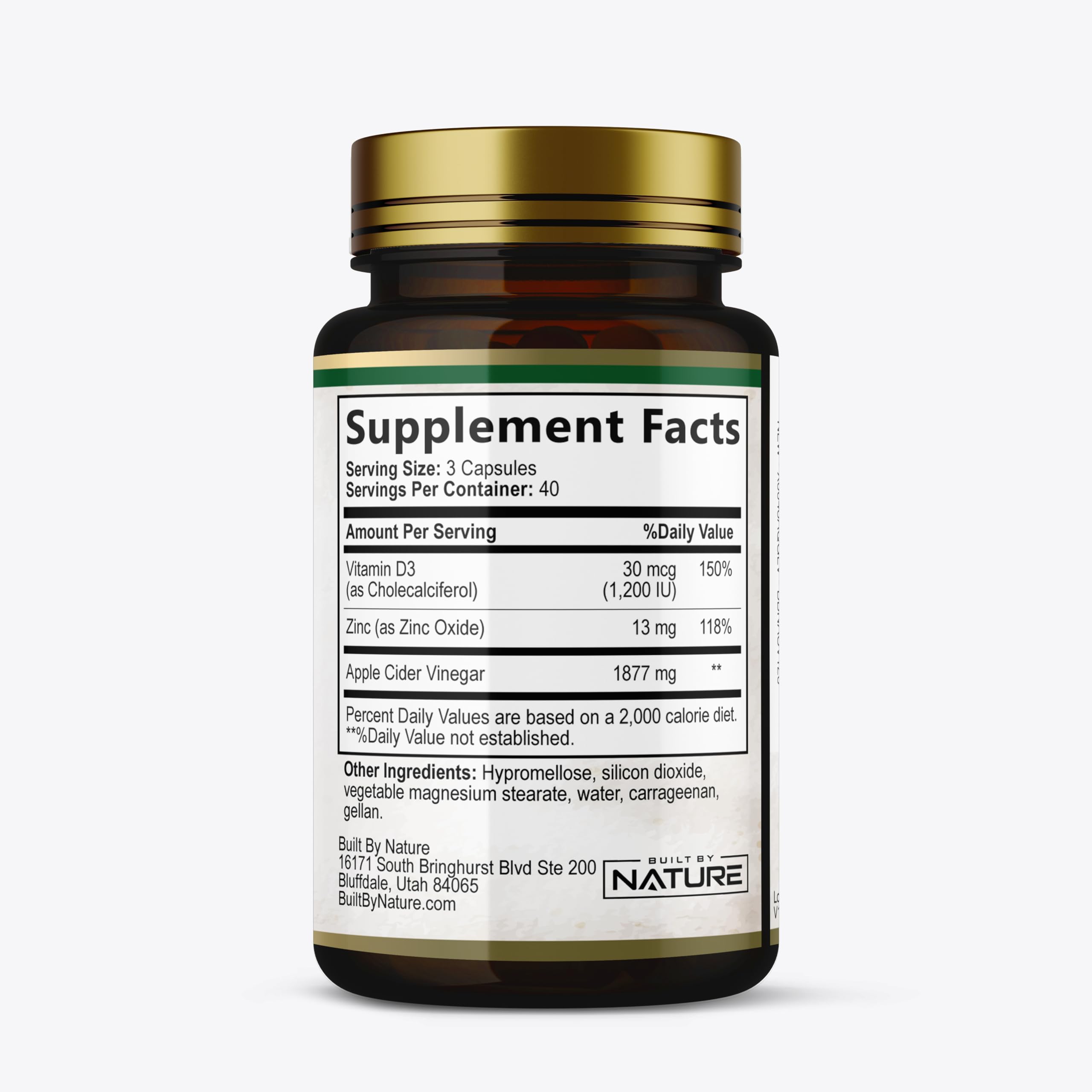 Built by Nature Apple Cider Vinegar Capsules 1877mg – Immune & Digestive Support (120 Pills)
