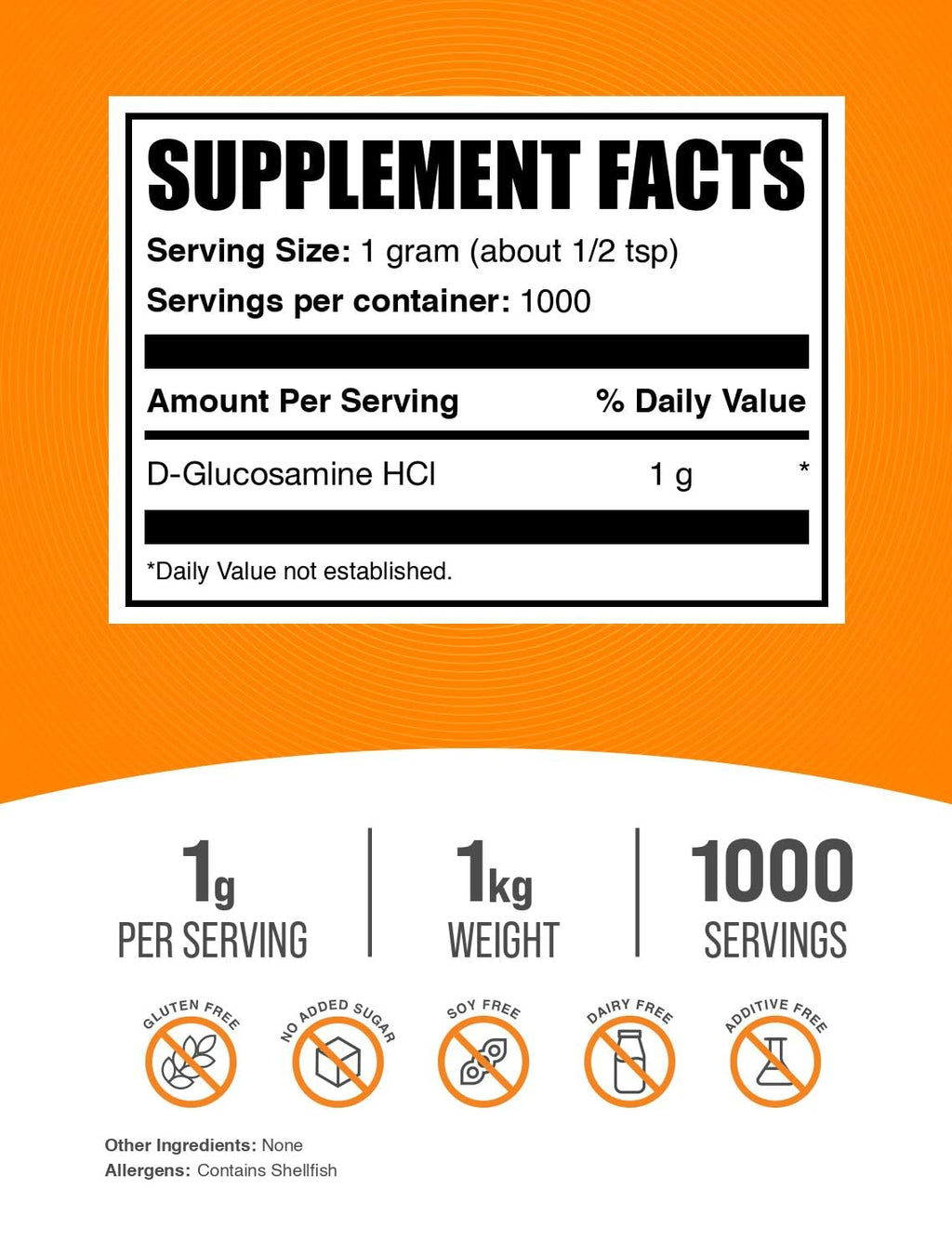BulkSupplements.com Glucosamine HCl Powder – Joint Support, Gluten Free, 1g Serving, 1kg