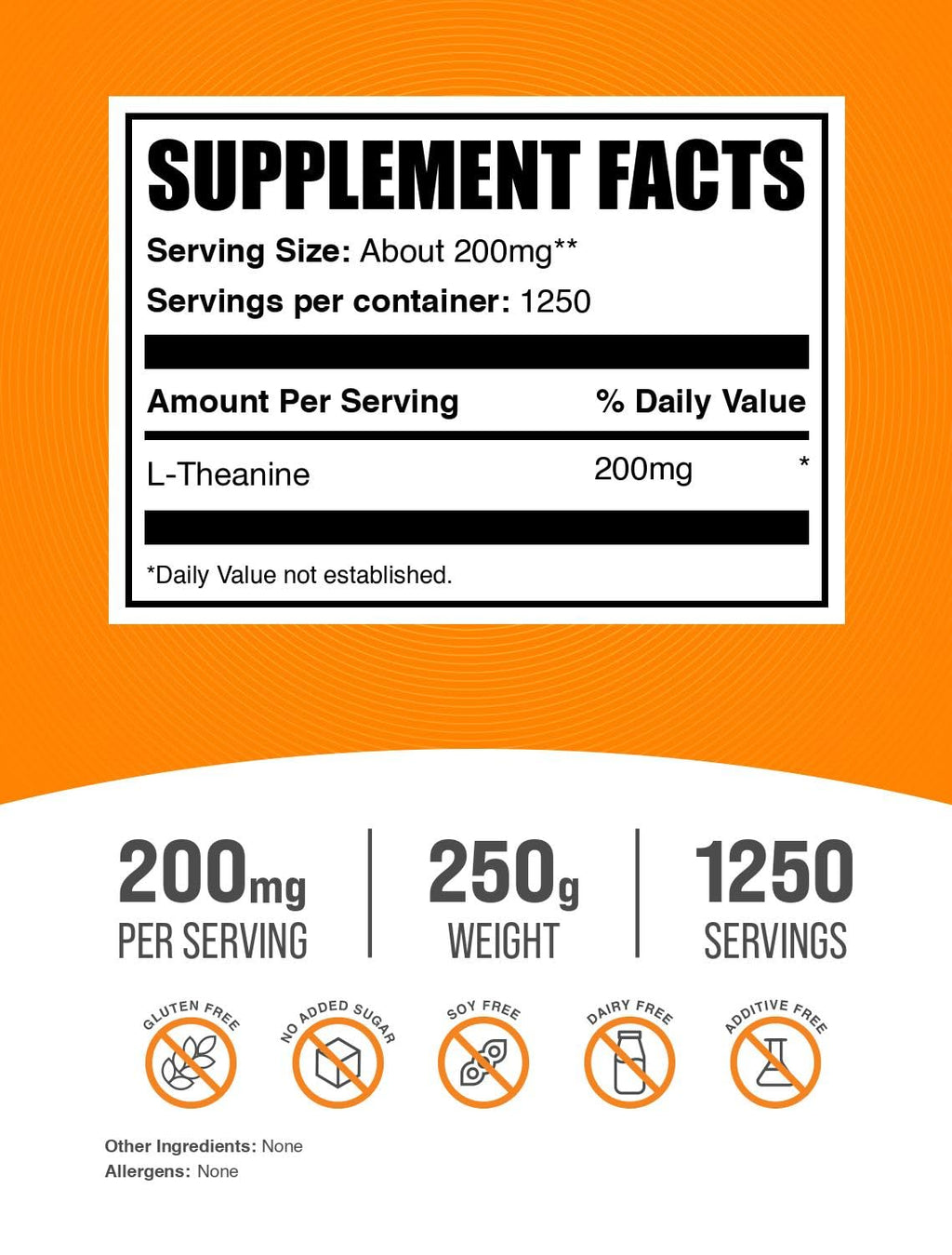 BulkSupplements L-Theanine Powder - 200mg per Serving, 250g (Gluten Free)