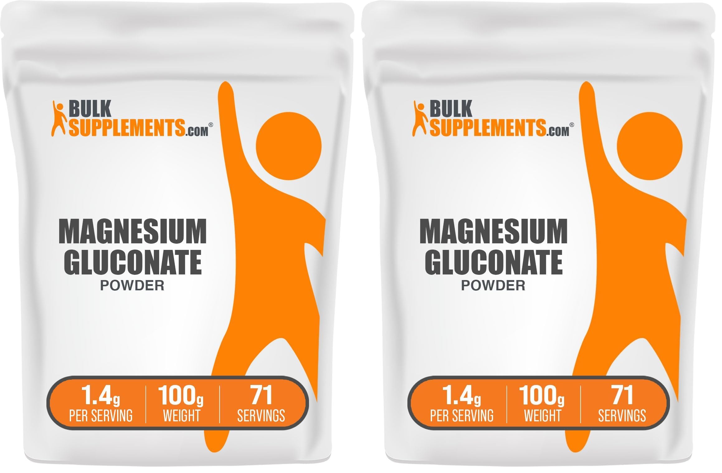 BulkSupplements.com Magnesium Gluconate Powder – Magnesium Supplement, Unflavored & Gluten Free, 1.4g per Serving, 100g (3.5 oz) Pack of 2