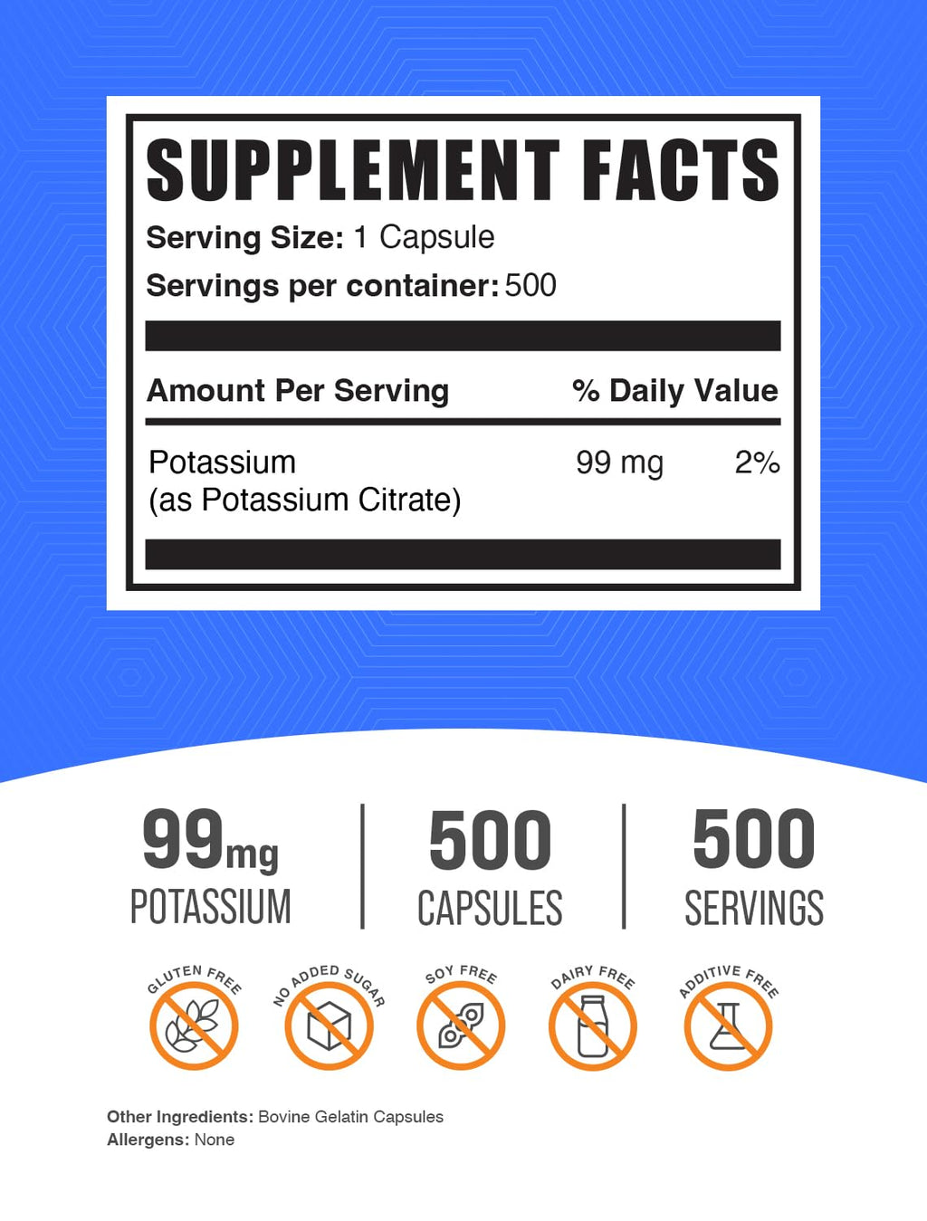 BulkSupplements Potassium Citrate Capsules 99mg - 500 Capsules (Pack of 2) | 1 Capsule Serving