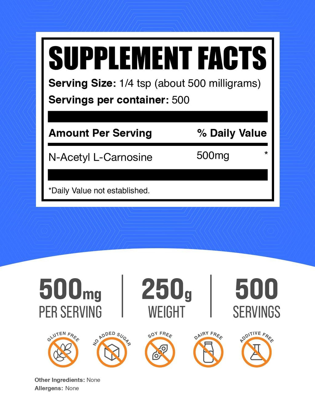 BulkSupplements N-Acetyl L-Carnosine Powder – 500mg per Serving, 250g (Gluten Free)