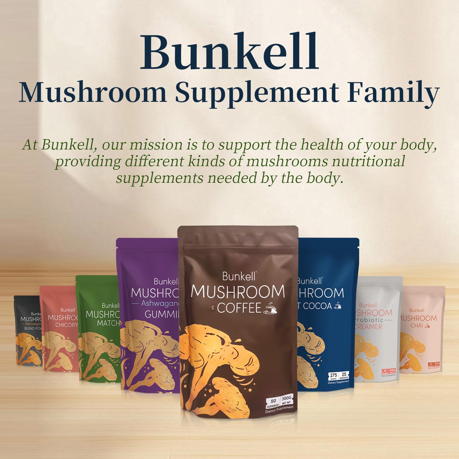 Bunkell Ashwagandha Mushroom Powder | 10-Mushroom Adaptogenic Complex for Energy, Focus & Immune Support | 80 Servings