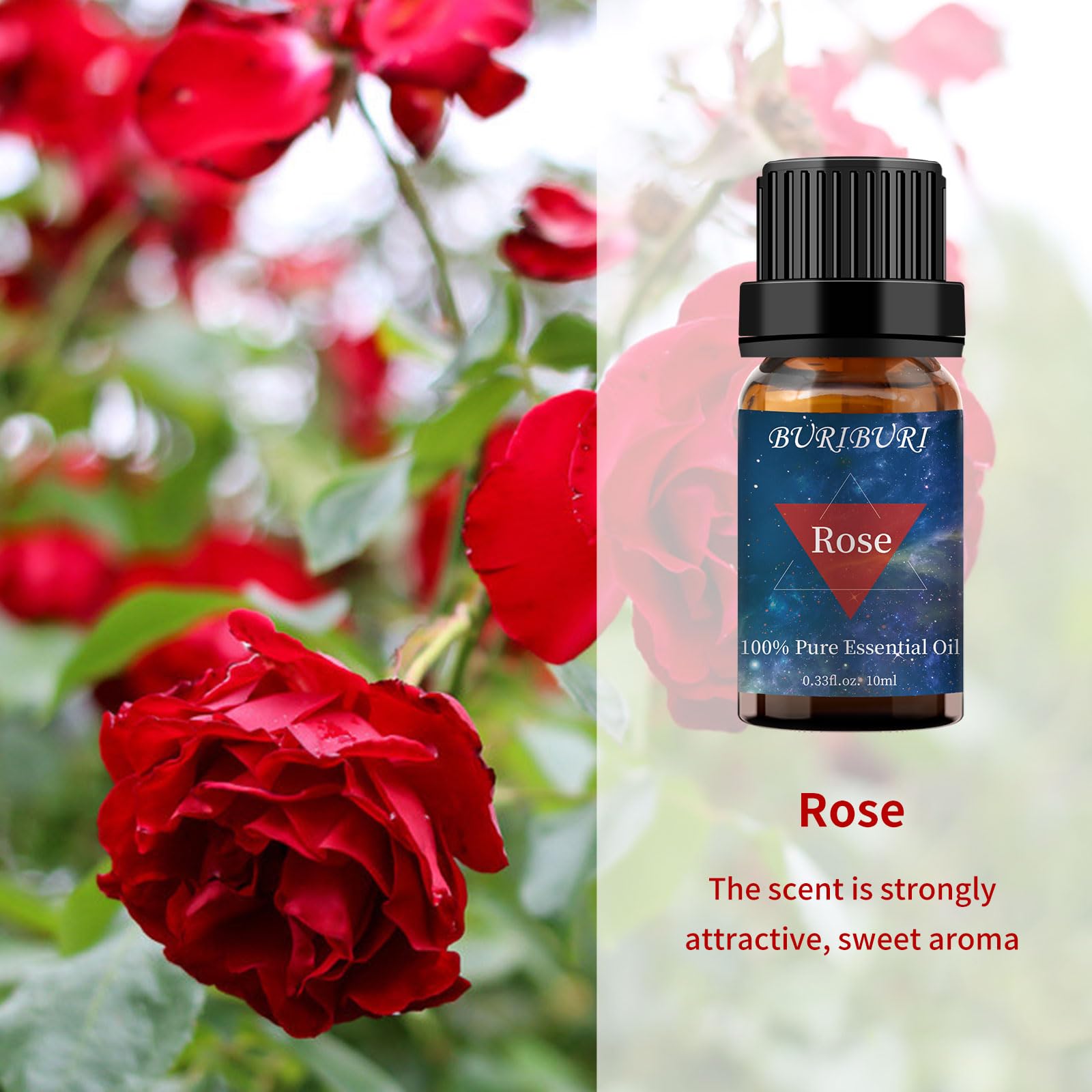 BURIBURI Rose & Jasmine Essential Oils Gift Set – 2x10ml Pure Aromatherapy Oils